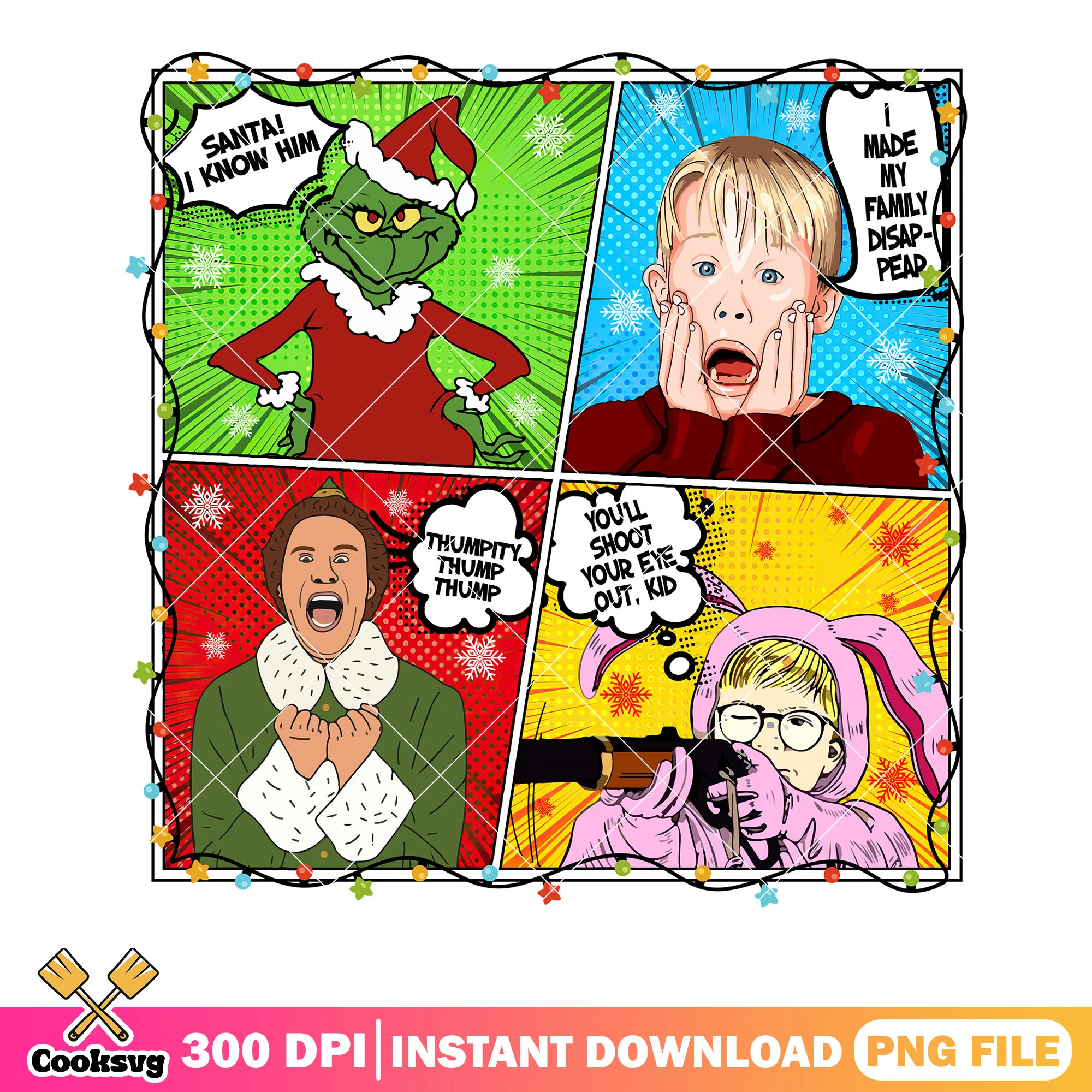 Christmas comics night png, the grinch png, buddy the elf png