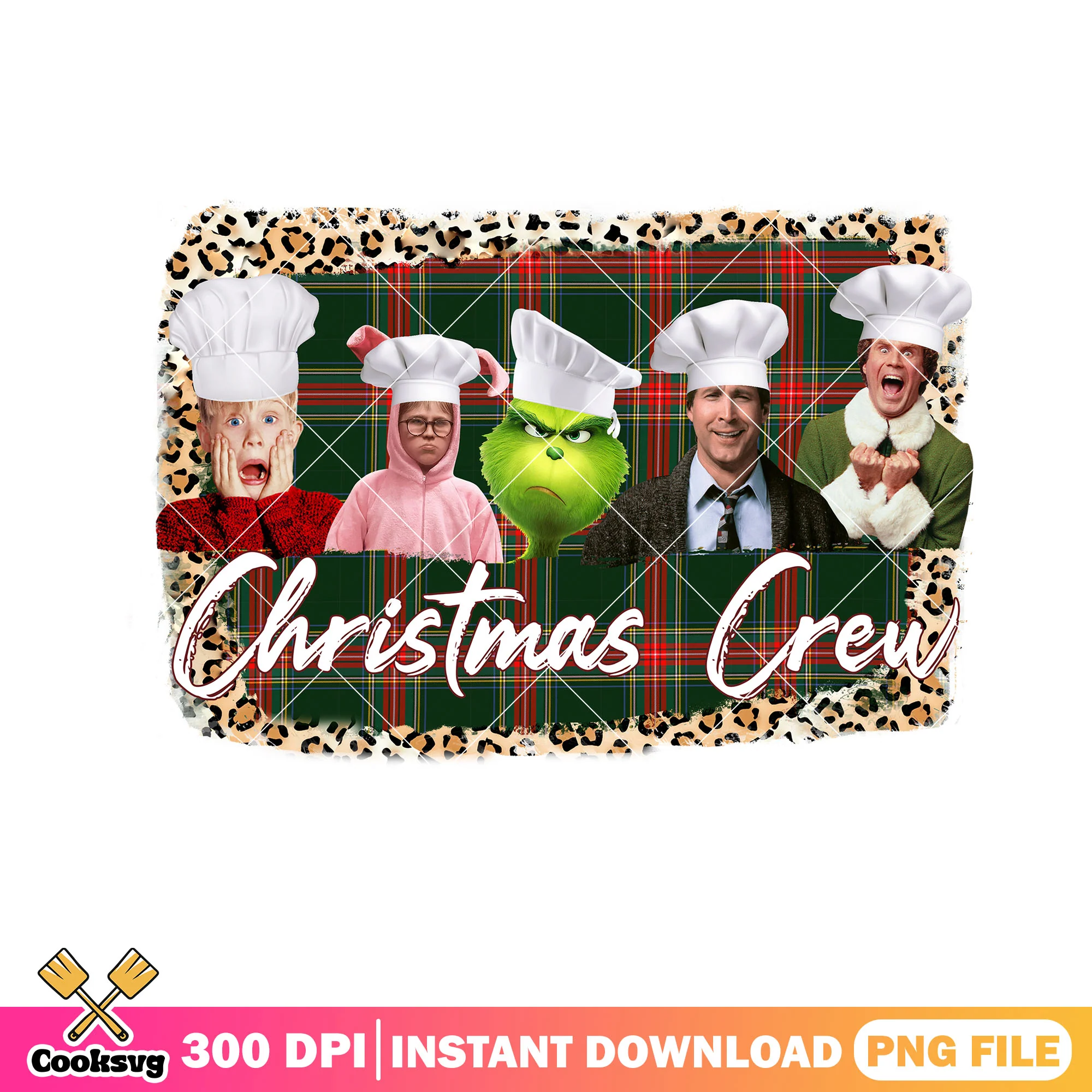 Christmas crew chef png, plaid leopard png, tshirt design png