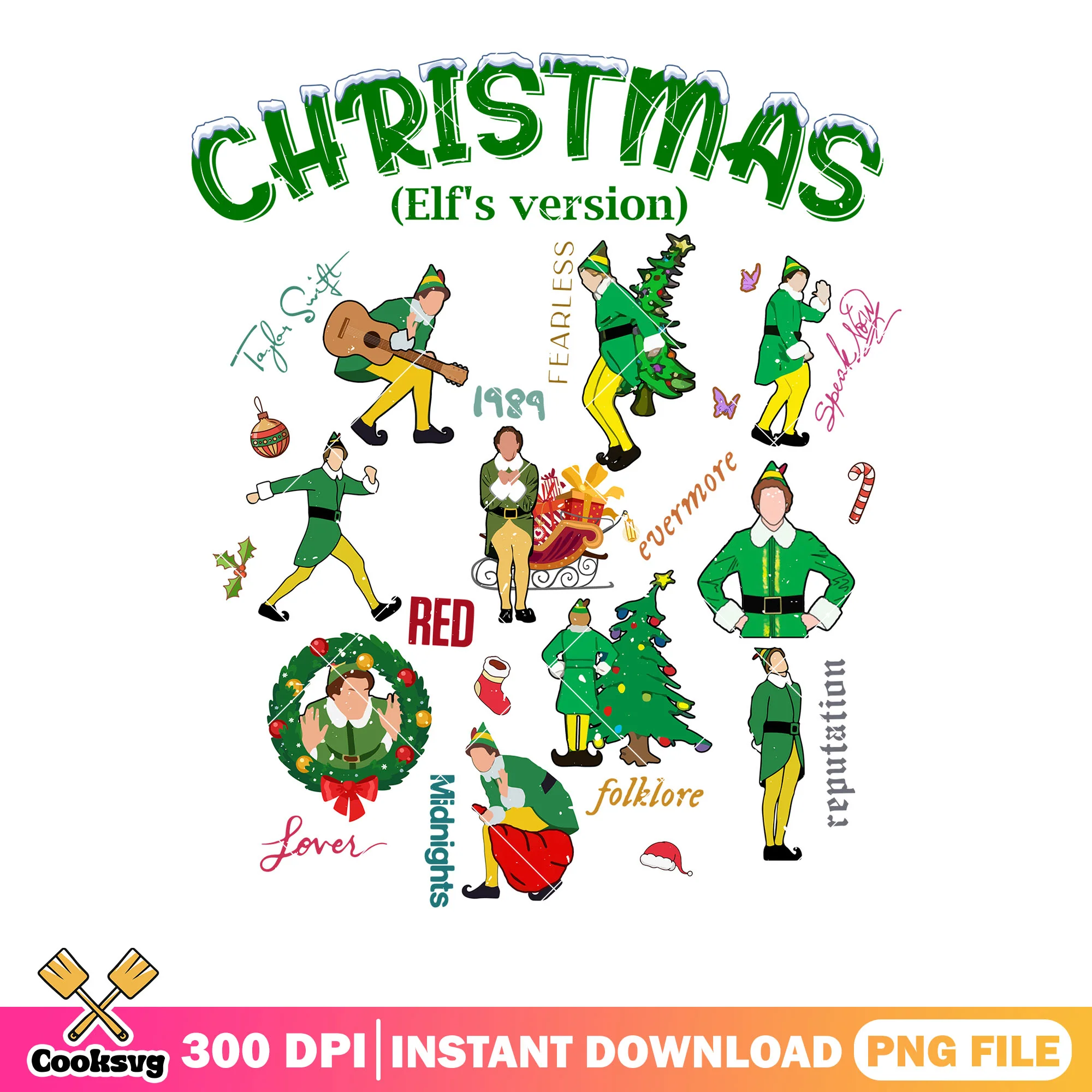 Christmas elfs version png, buddy the elf png, christmas wreath png