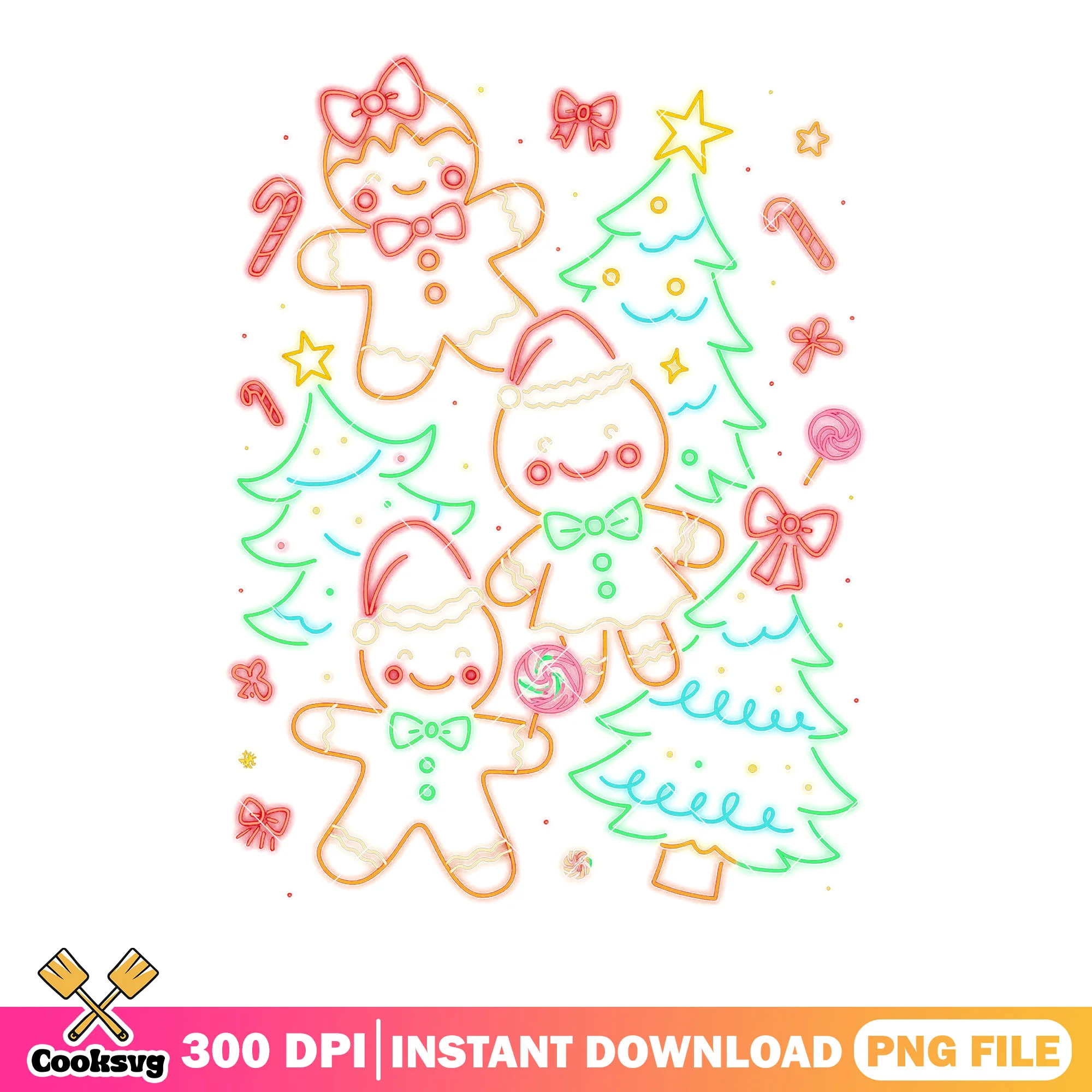 Christmas gingerbread neon png, christmas decor png, christmas bow png