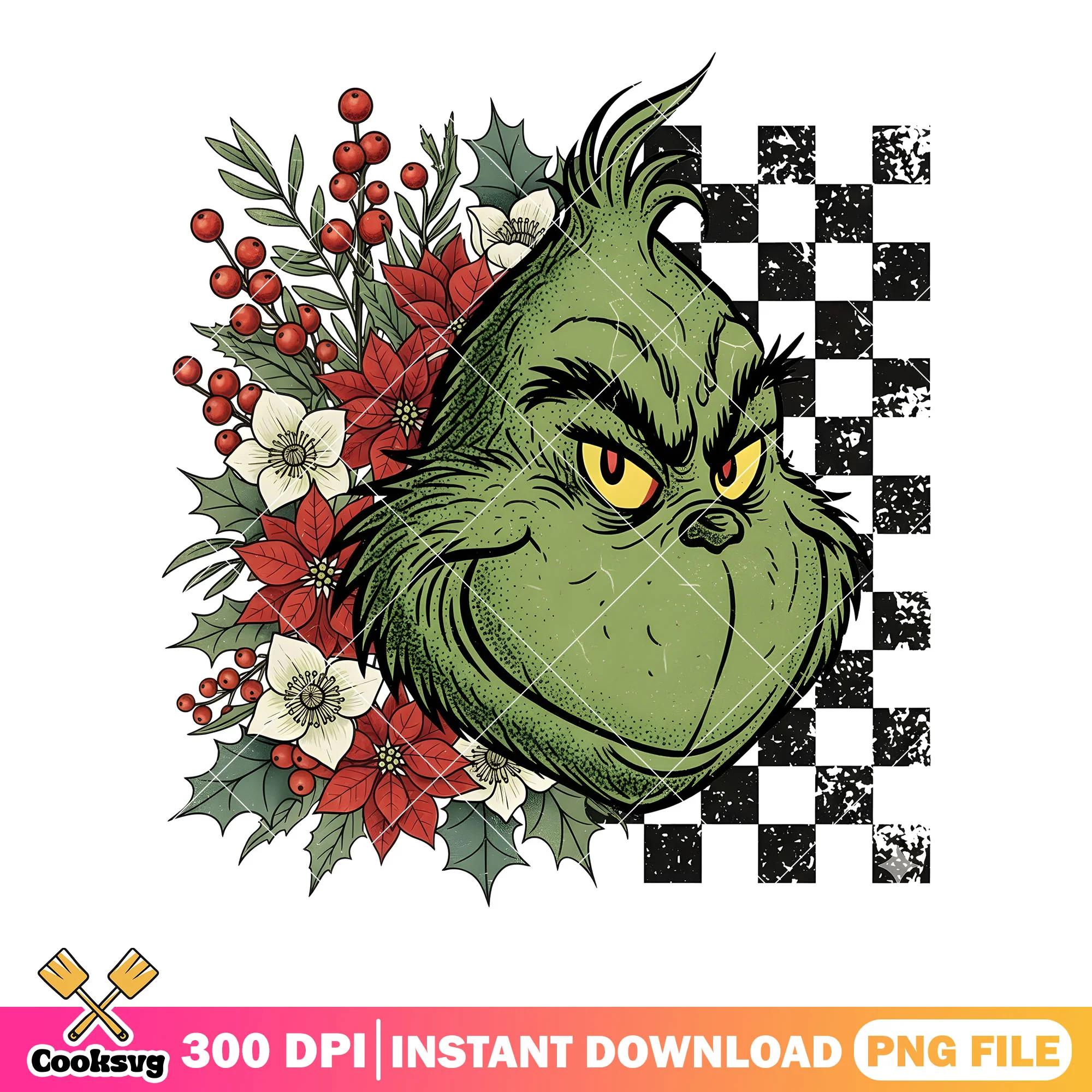 Christmas Grinch at start night png, creepy smile png, red flower png