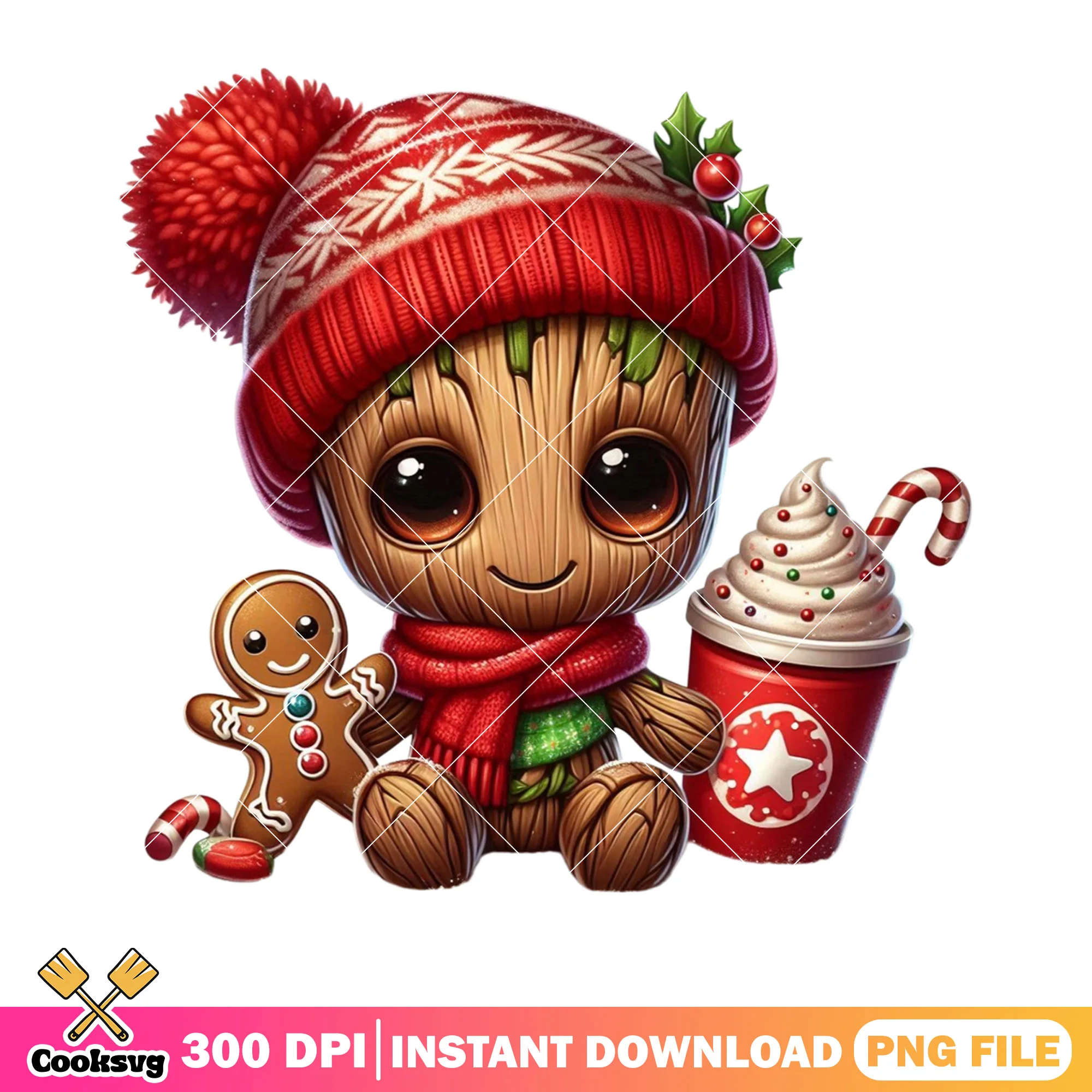 Christmas groot gingerbread png, guardian of the galaxy png