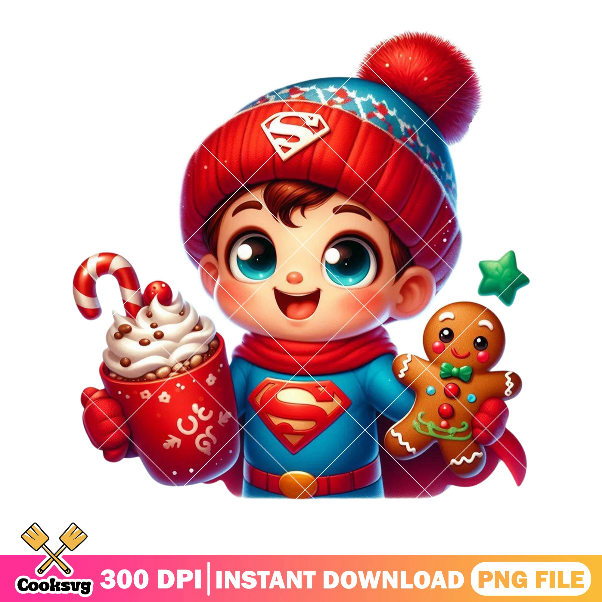 Christmas jumper superman png, superman star png, gingerbread png