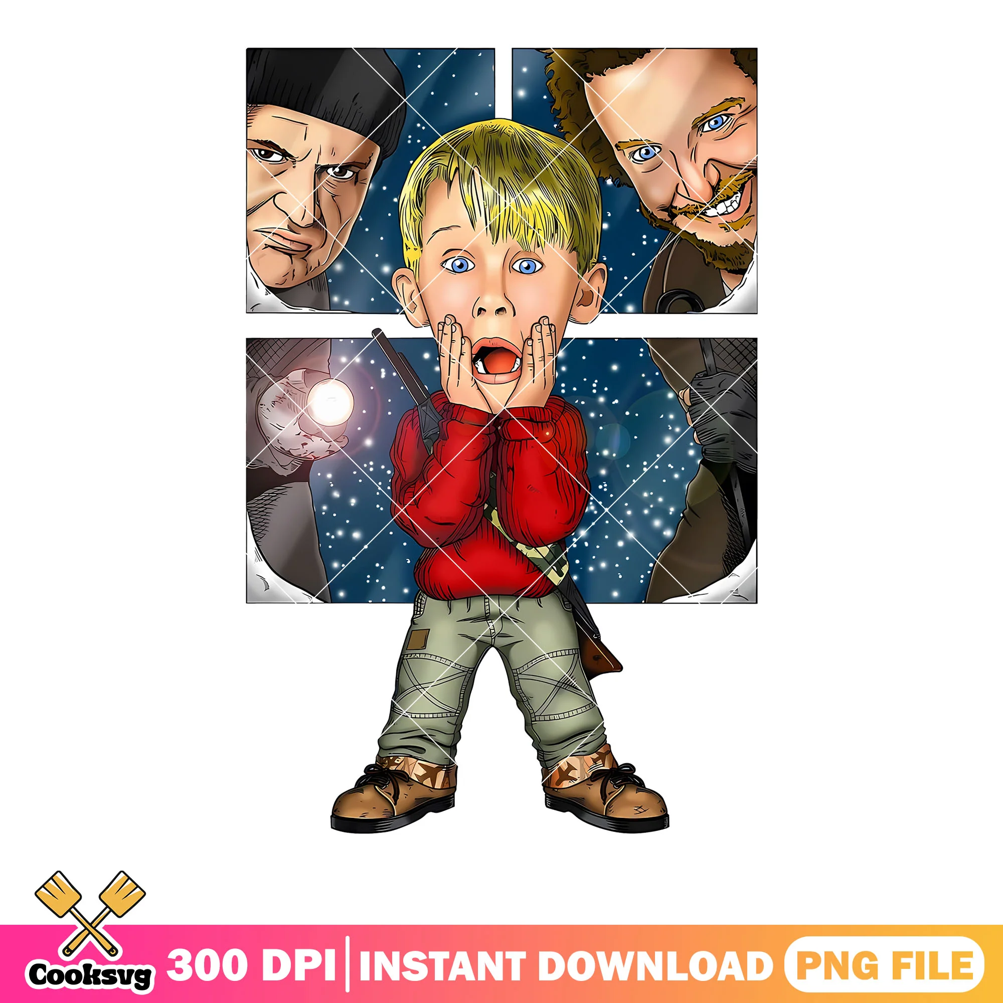 Christmas night alone in home png, happy christmas png, home alone png