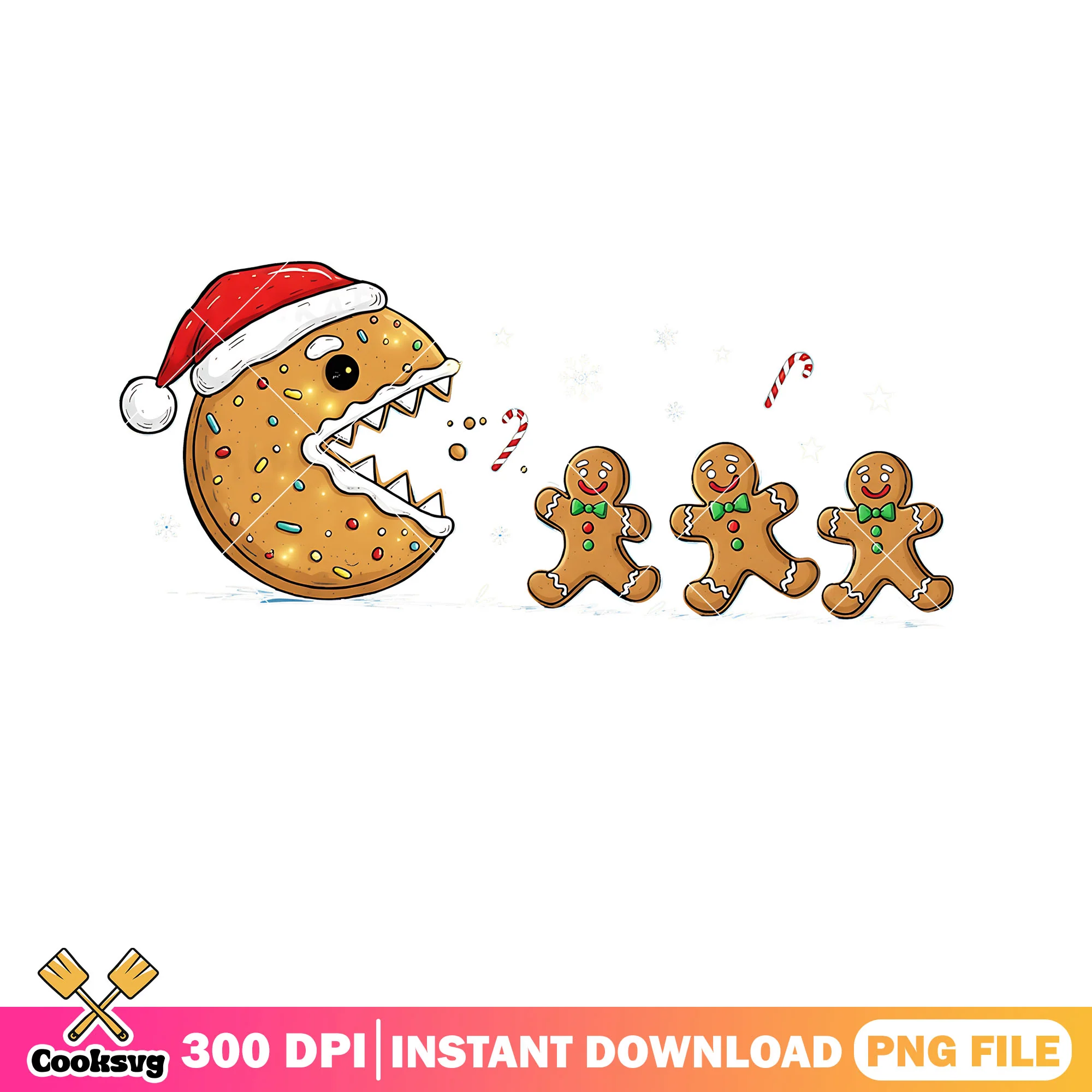 Christmas pacman png, gingerbread man png, happy christmas png