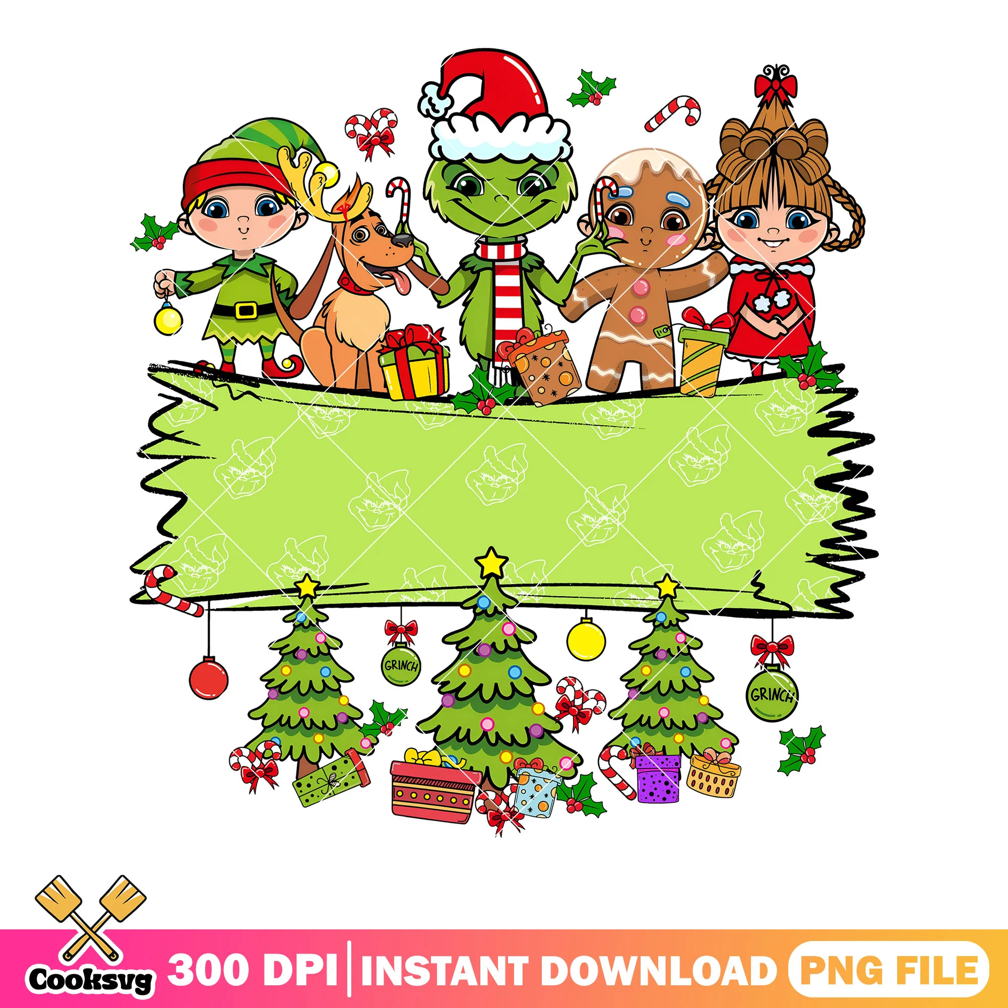 Christmas poster chibi grinch png, merry xmas png, cindy lou who png