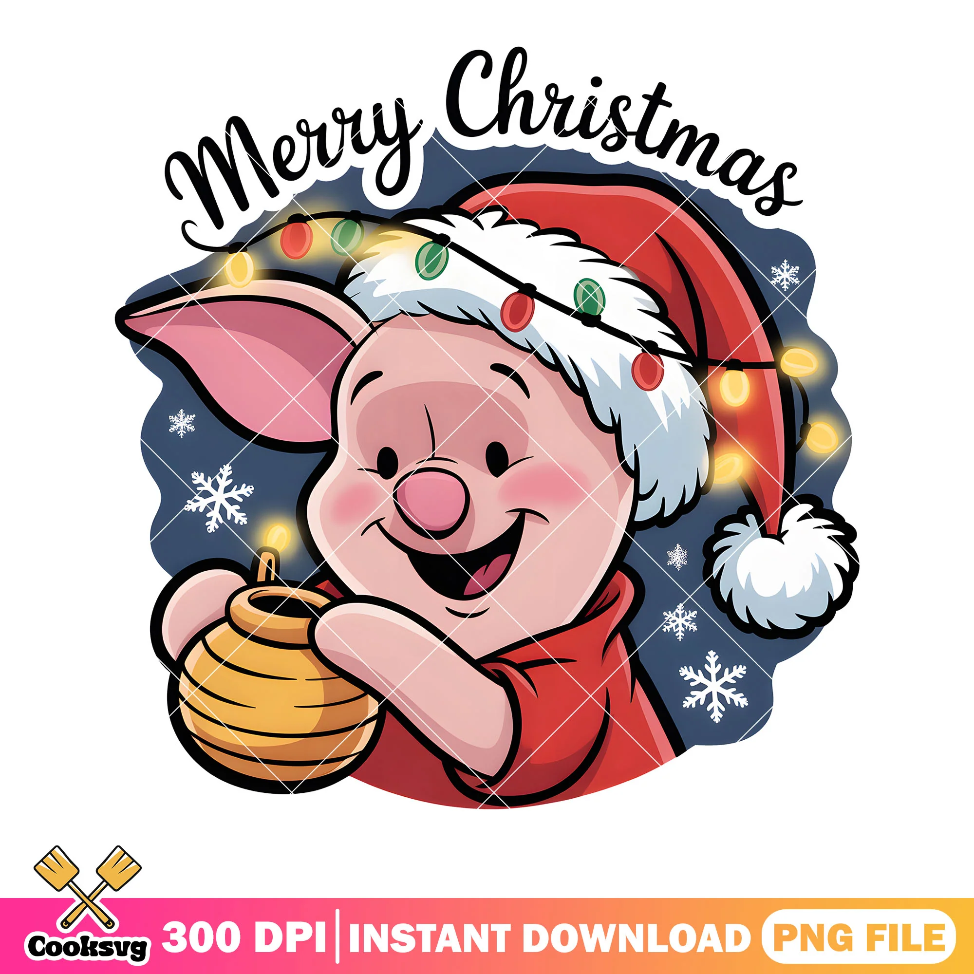 Christmas poster piglet png, santa hat png, disney piglet png