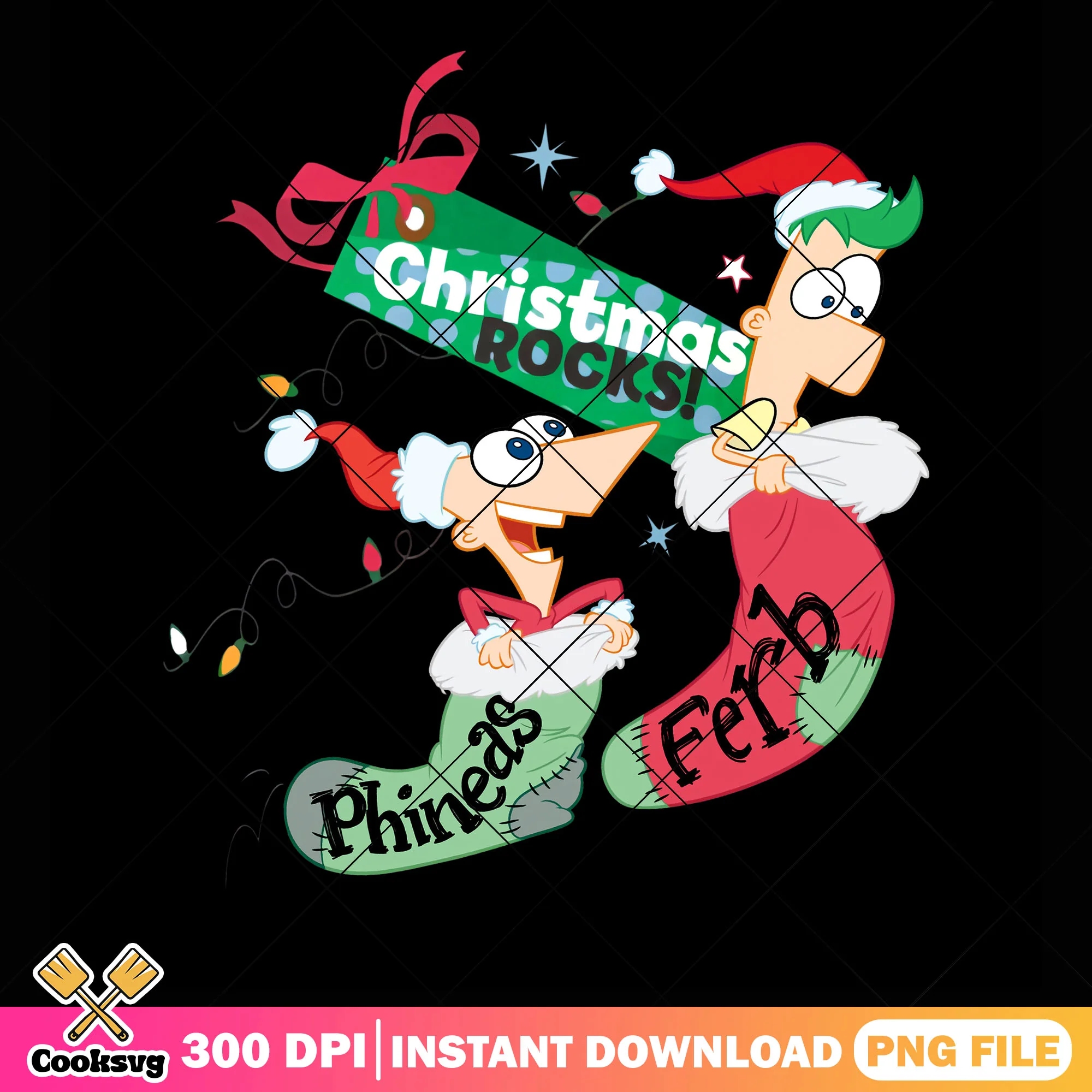 Christmas rocks png, phineas and ferb png, santa hat png