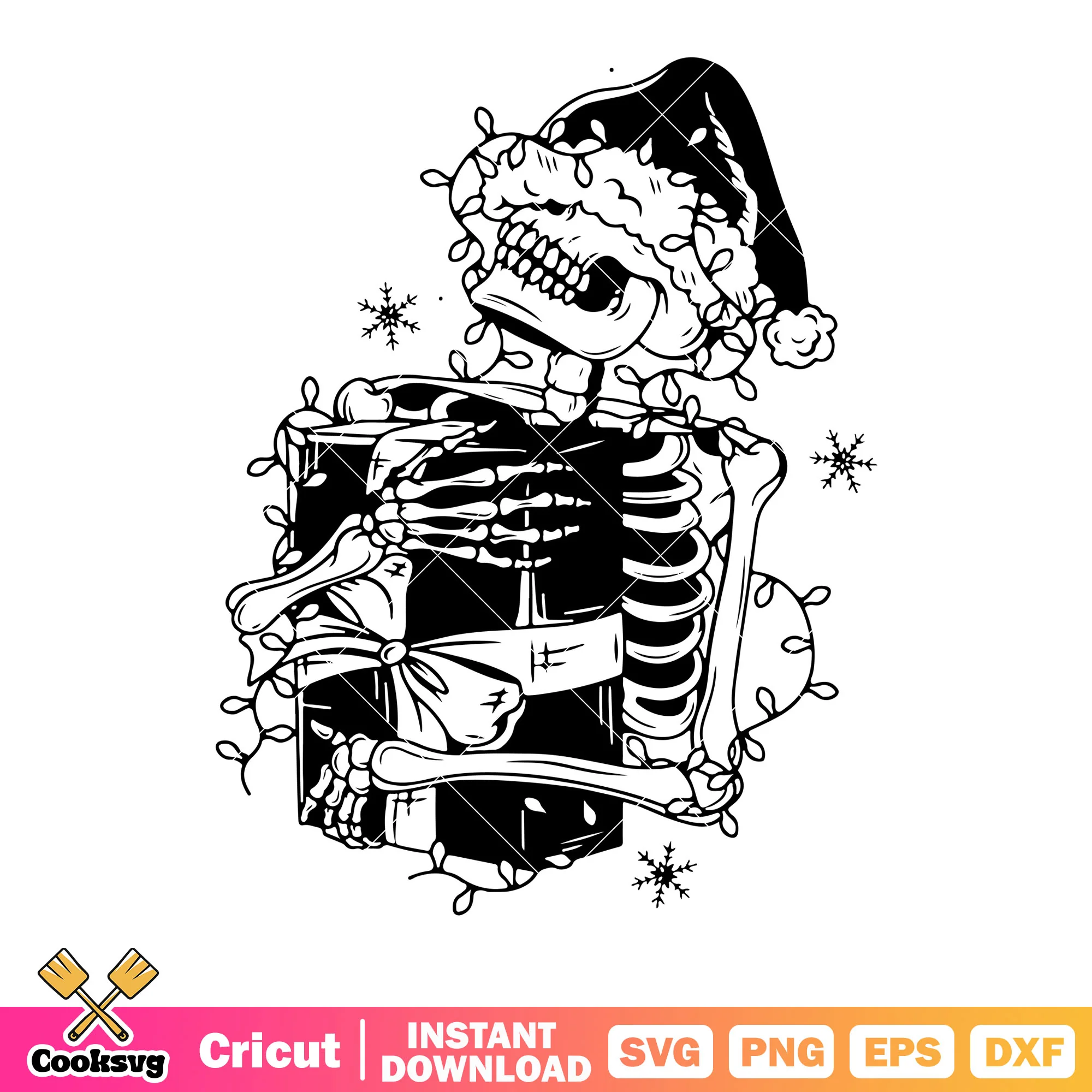 Christmas skeleton svg, snoflake svg, santa claus hat svg