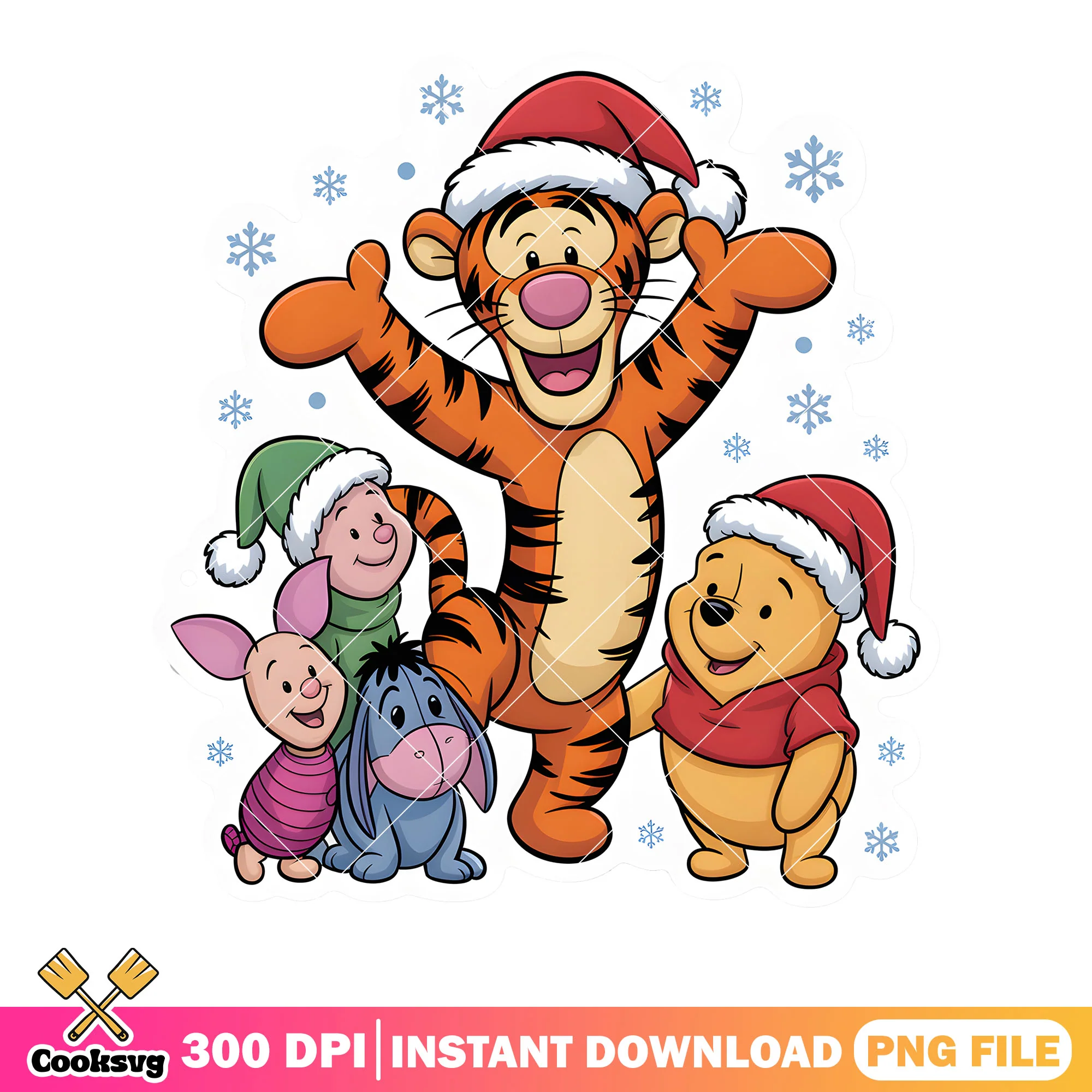 Christmas sticker pooh friends png, pooh and friends png, xmas vibes png