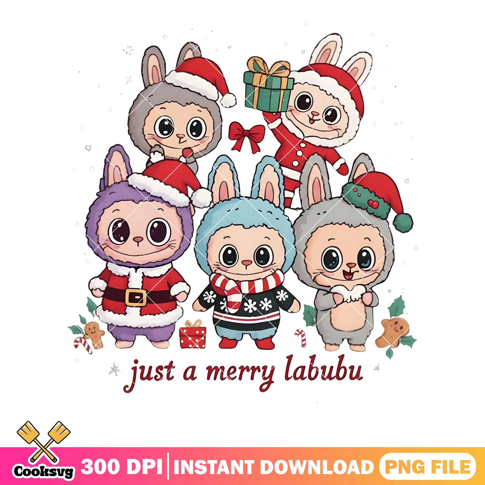 Christmas toy decor for kid png, santa costume png, labubu png
