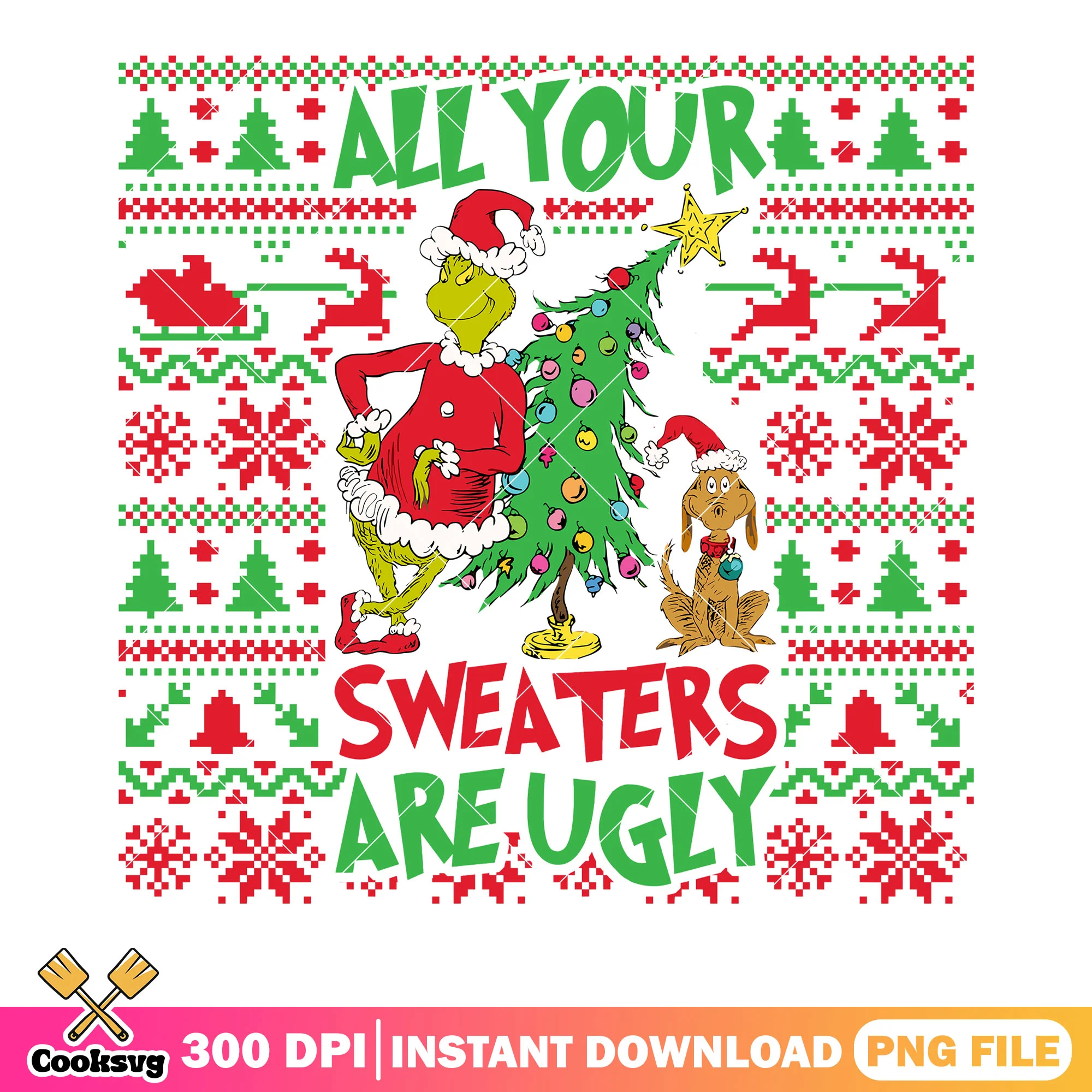 Christmas tree grinch poster png, christmas poster png, merry xmas png