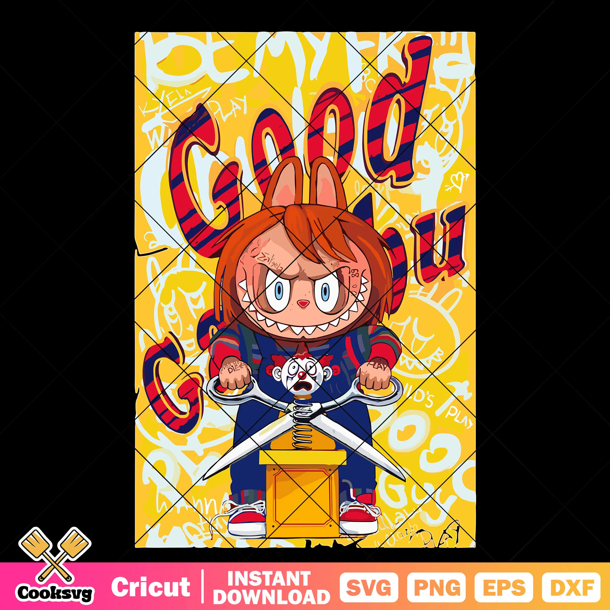 Chucky horror labubu svg, labubu halloween svg, chucky labubu svg