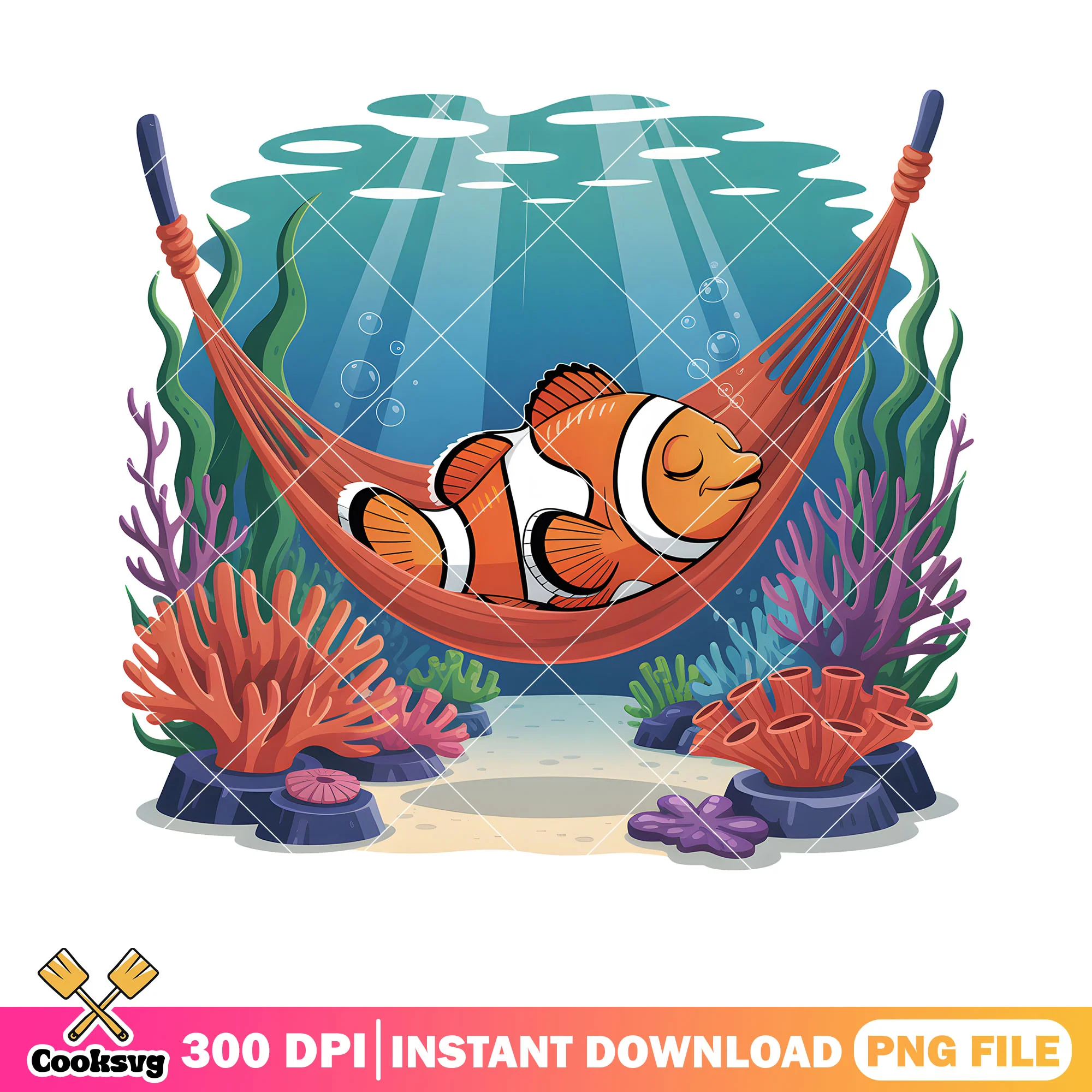 Clownfish sleep in hammock png, disney movie png, nemo fish png