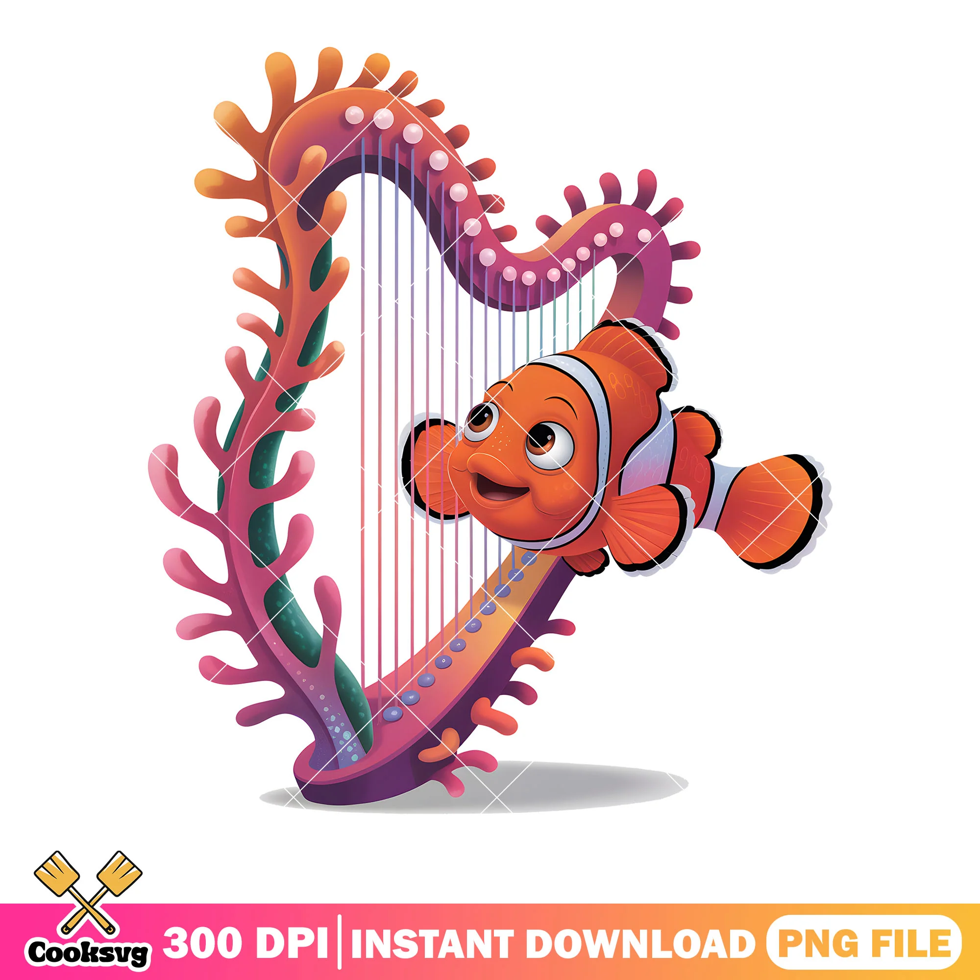 Clownfish with coral harp frame png, nemo png, clownfish nemo png
