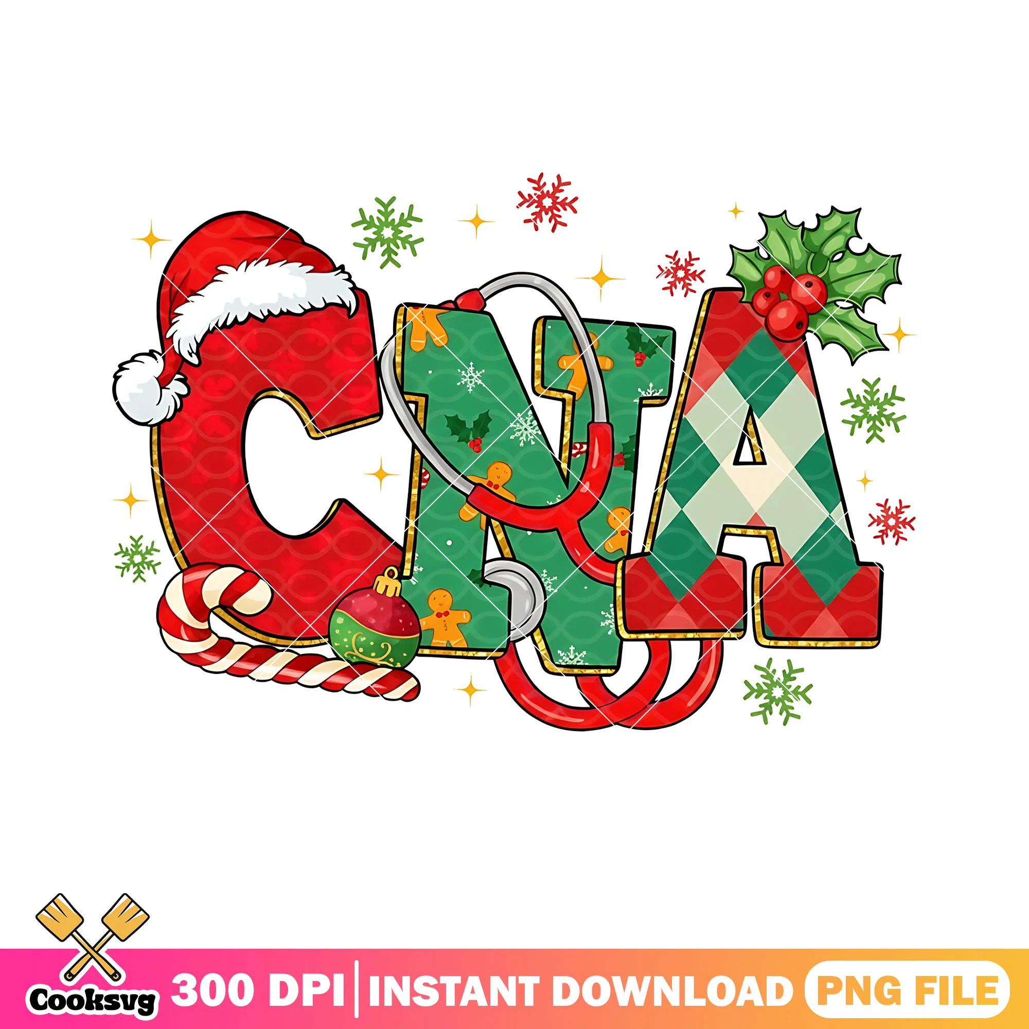 CNA christmas doctor png, santa hat png, snow christmas png