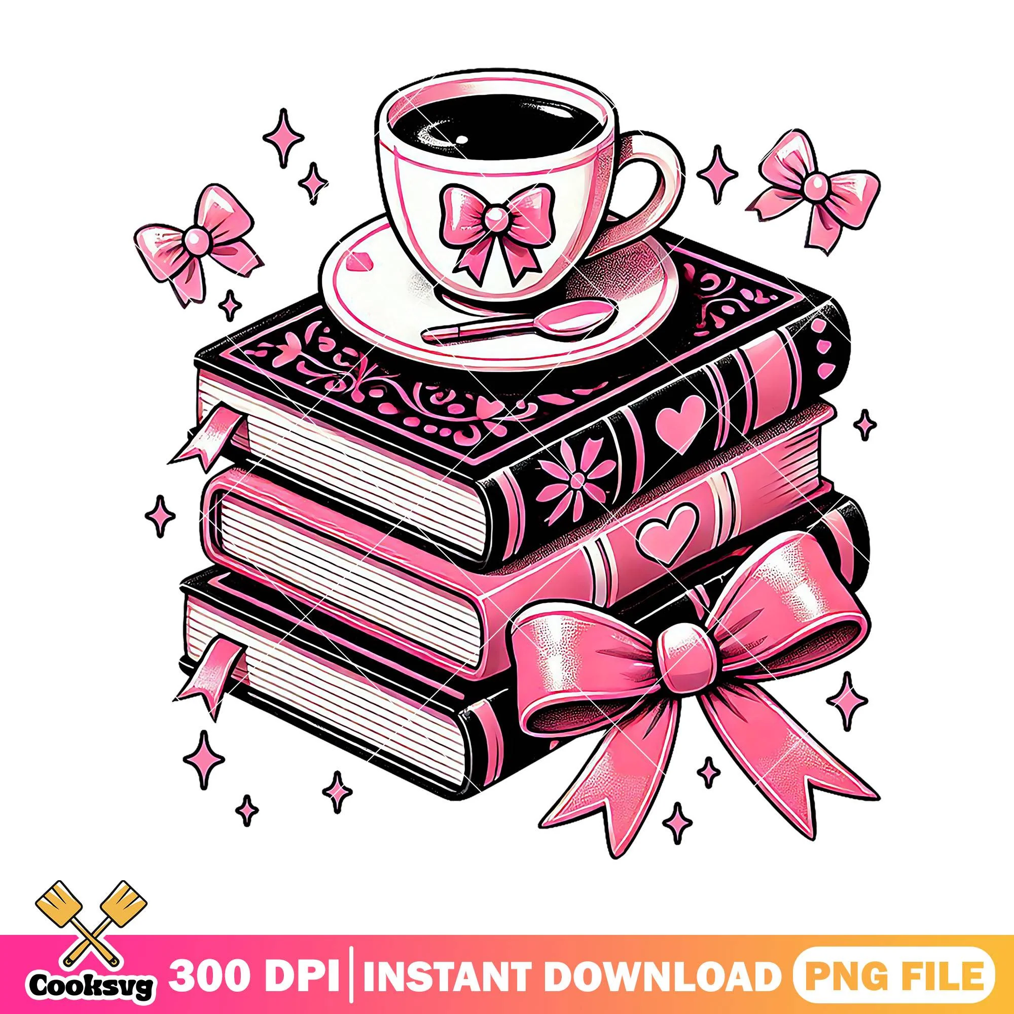 Coffee and books png, going back to school png, book design png