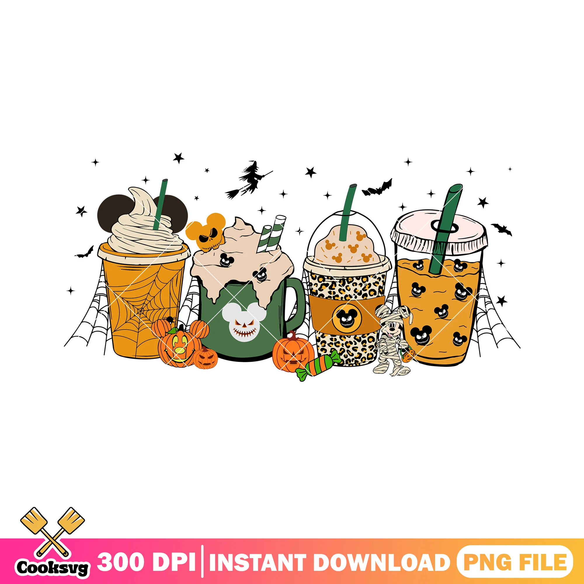 Coffee cup halloween vibes design png, halloween decor png