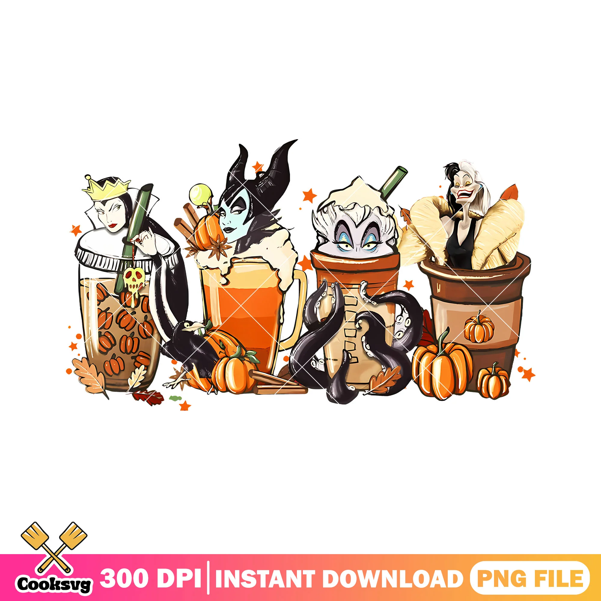 Coffee disney villain png, halloween coffee png, disney halloween png