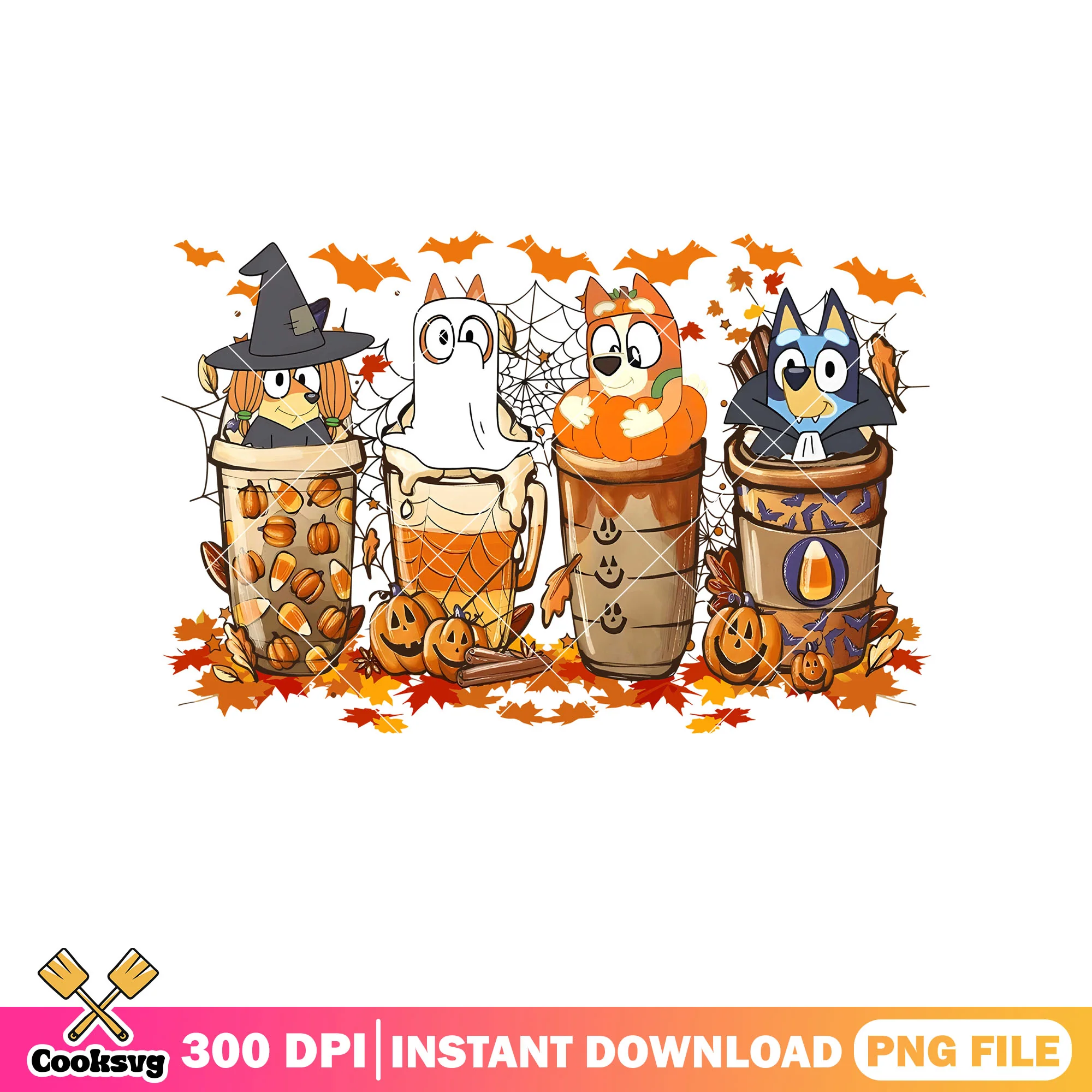 Coffee latte fall season bluey halloween png, bluey friends png, bluey dog png