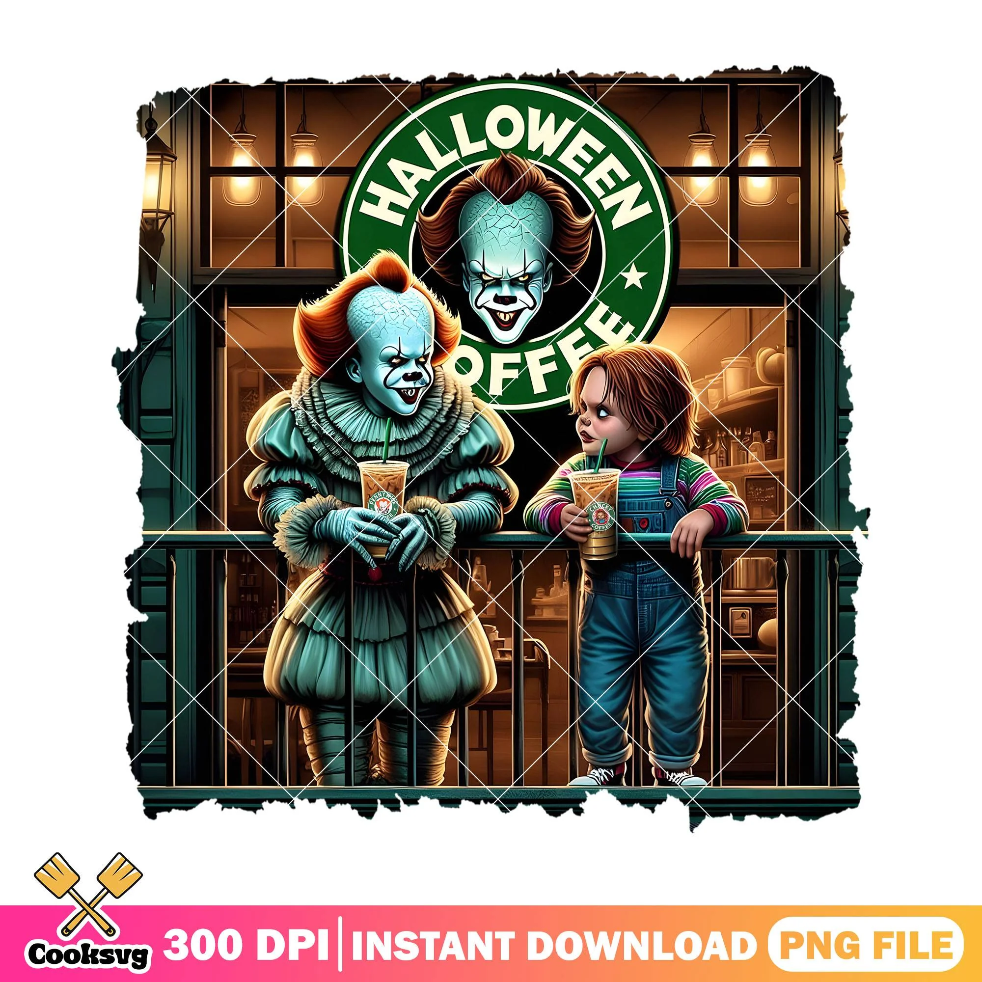 Coffee with pennywise png, happy pennywise png, pennywise halloween png
