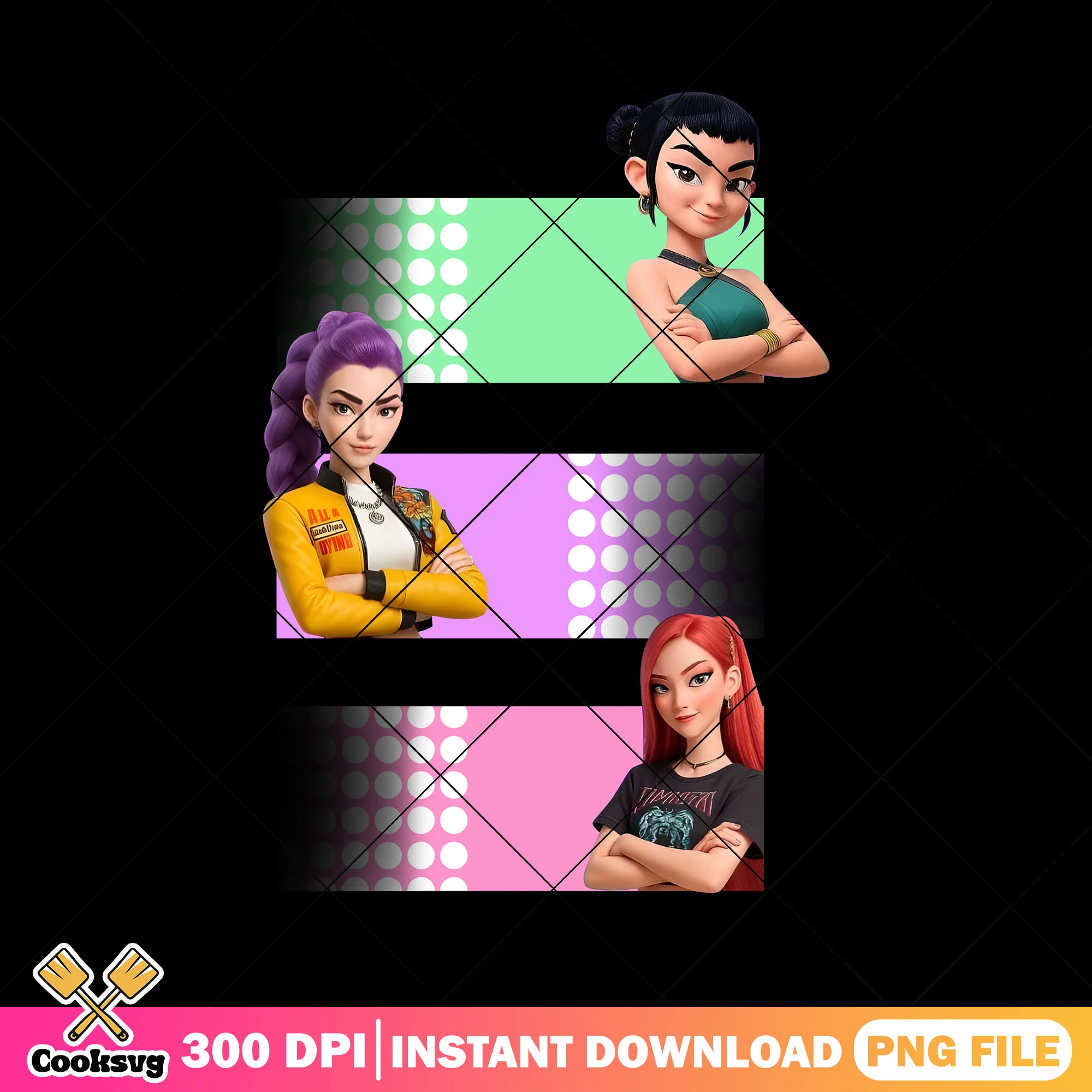 Color sign huntrix girl png, huntrix member png, kpop hunters png