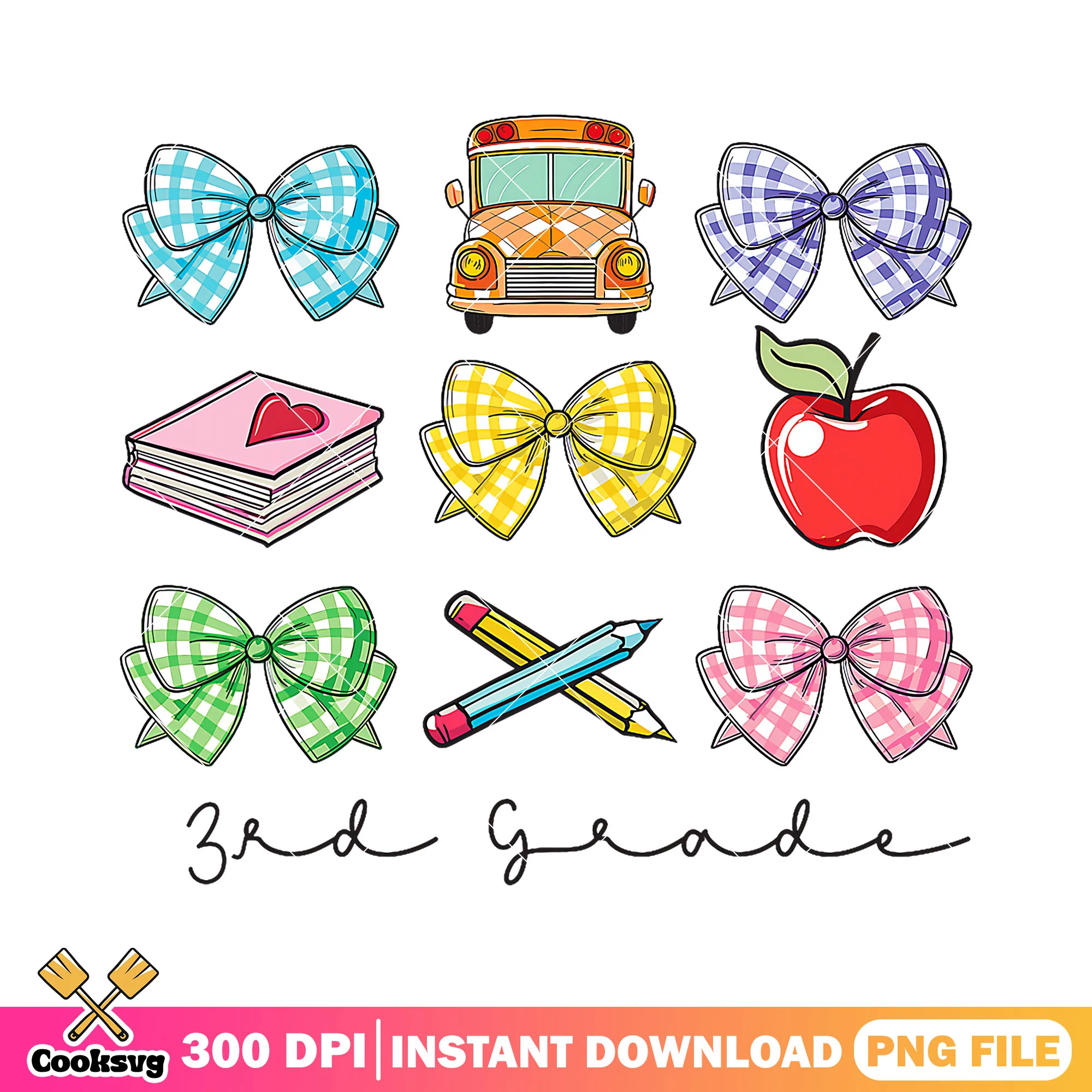 Colorful bows design png, back to school art png, school item png