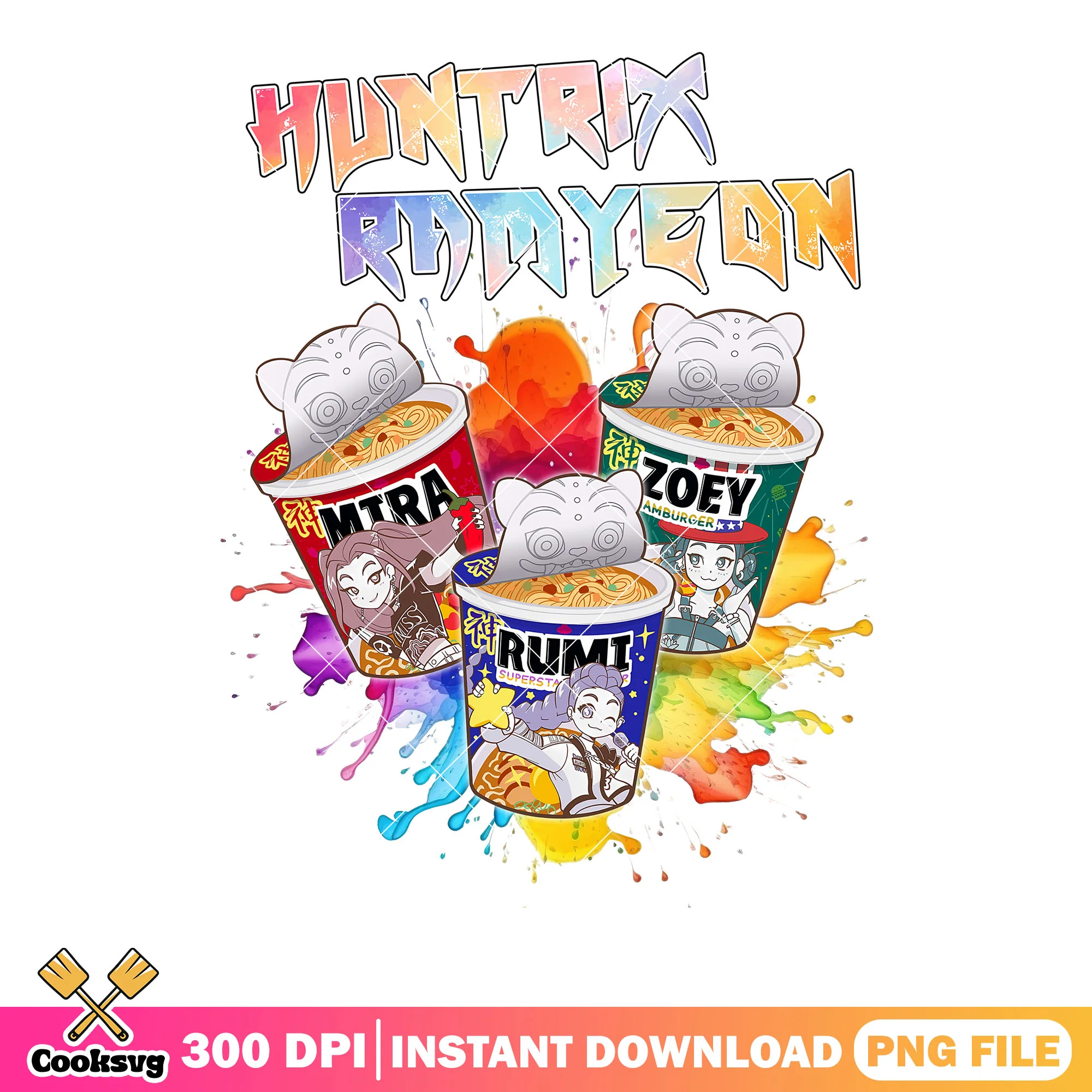 Colorful ramyeon design png, kpop hunters png, huntrix ramyeon png