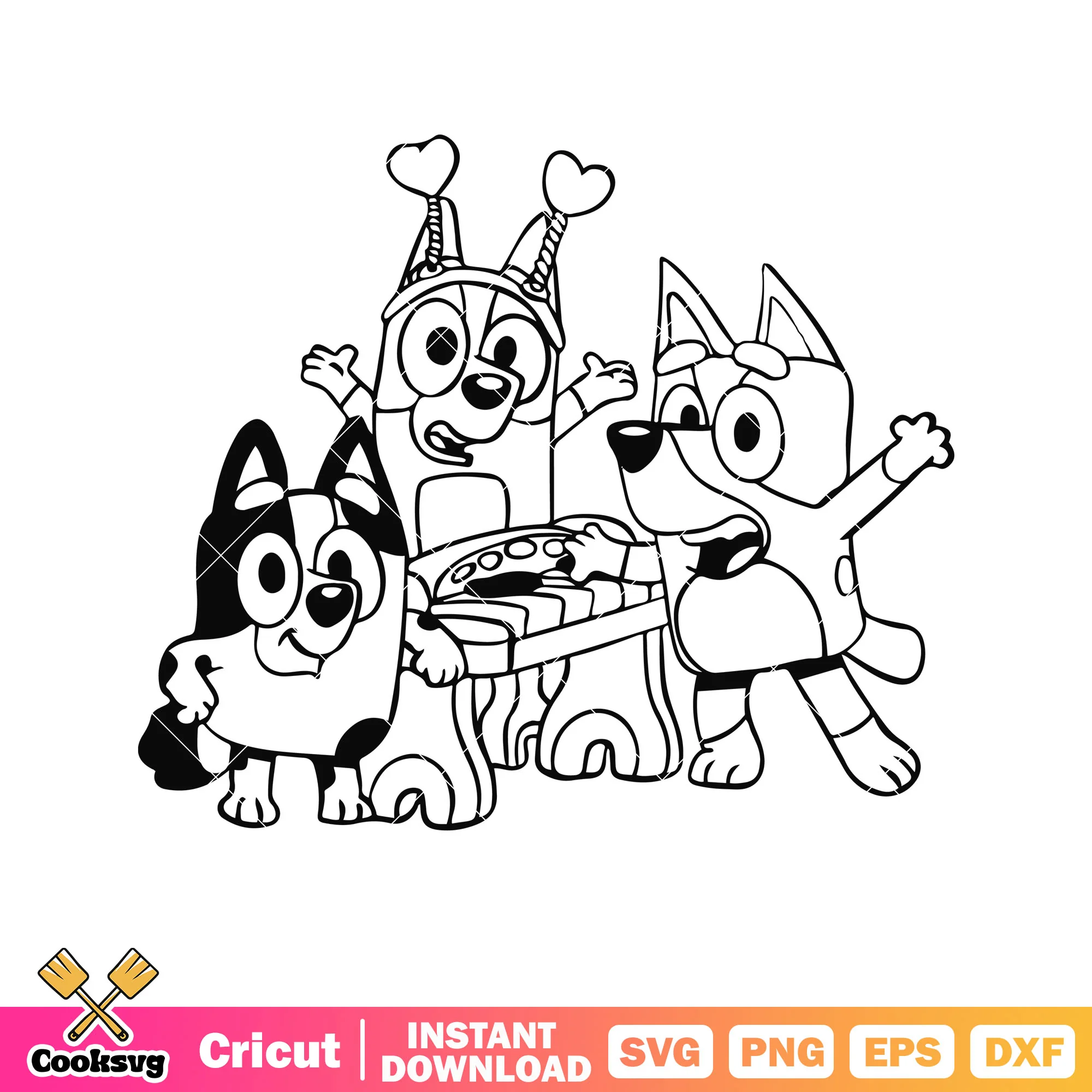 Coloring bluey funny firends events svg, bluey figures svg, cartoon bluey svg