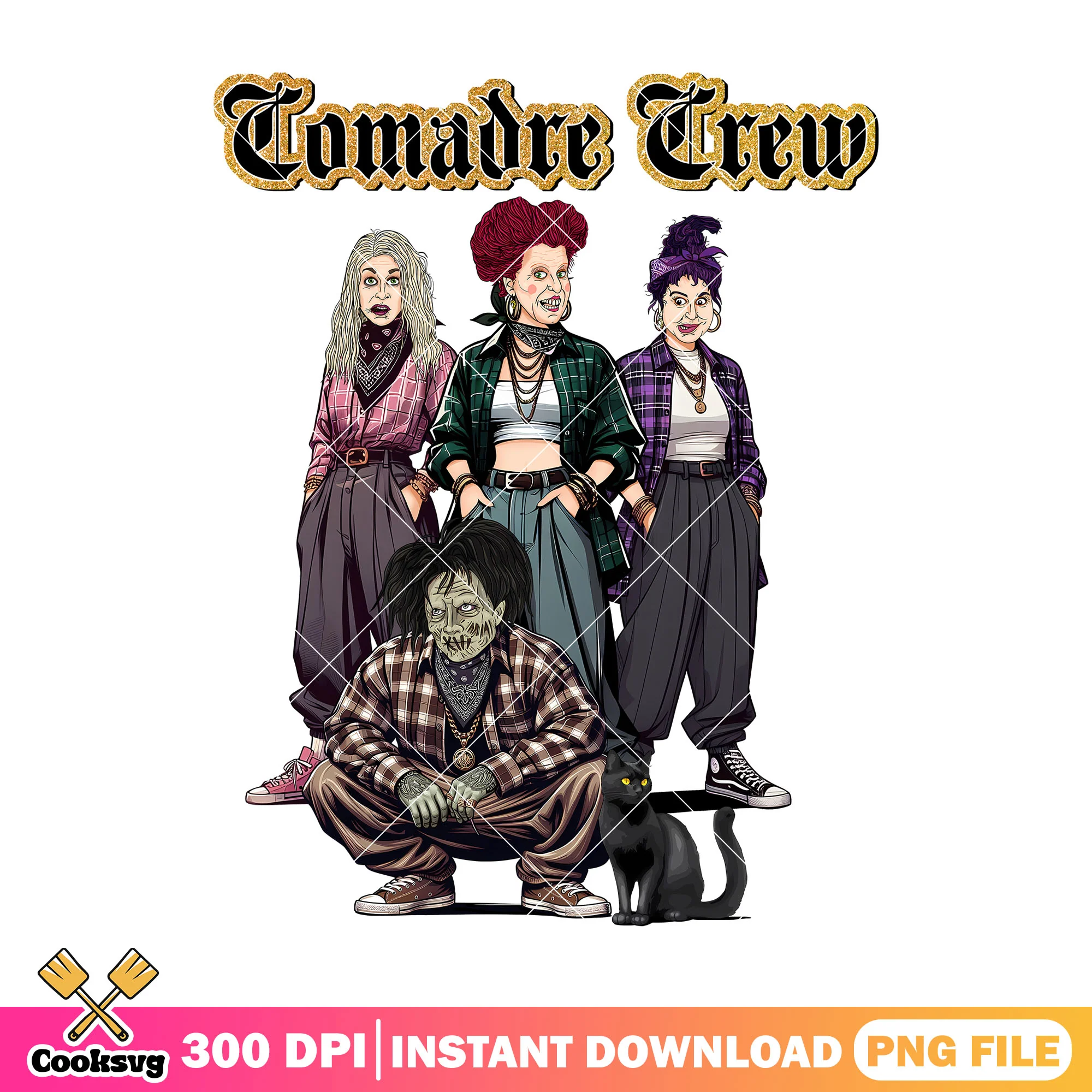 Comadre crew hocus pocus png, halloween custome png, horror movie png