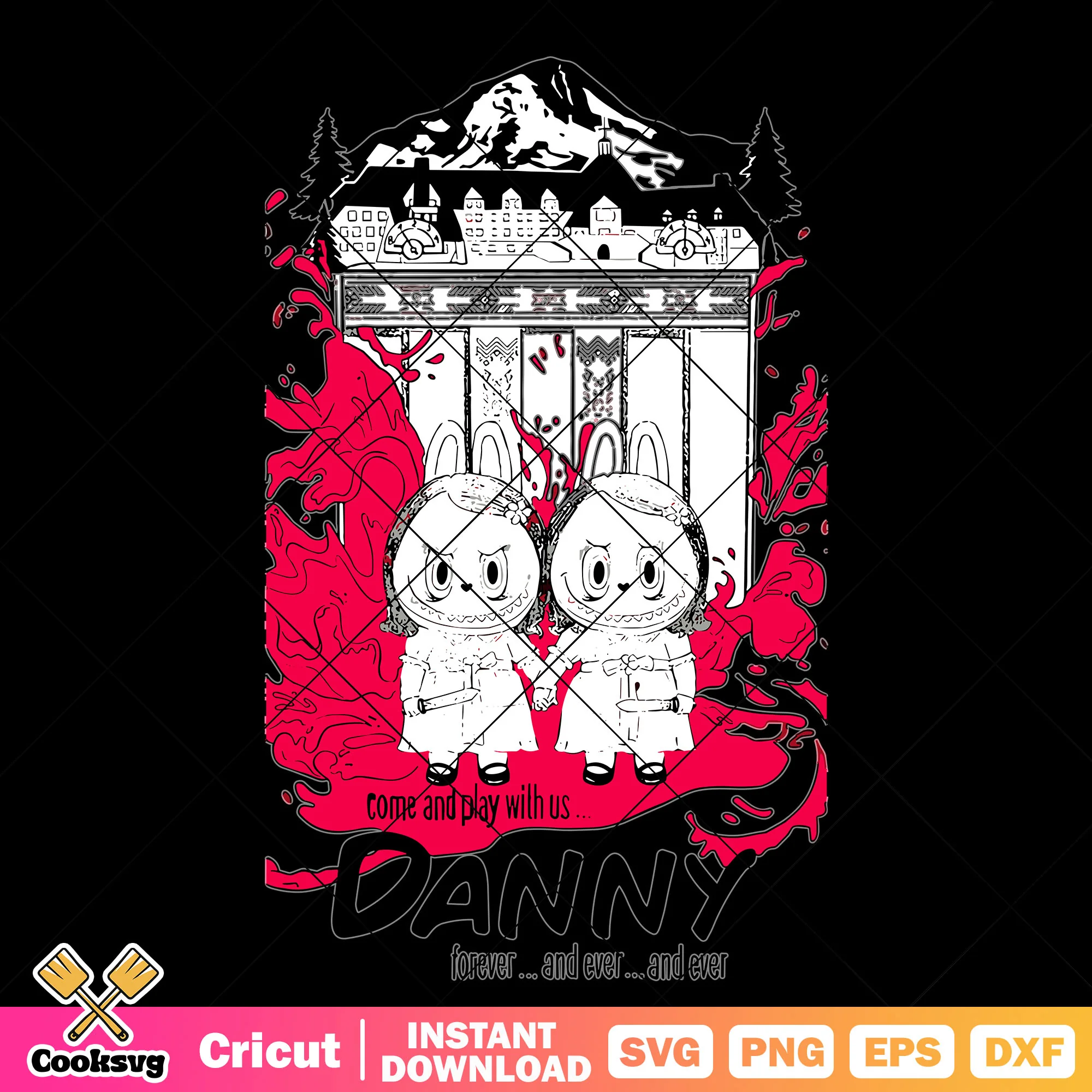 Come and play with us svg, labubu outline svg, labubu halloween svg