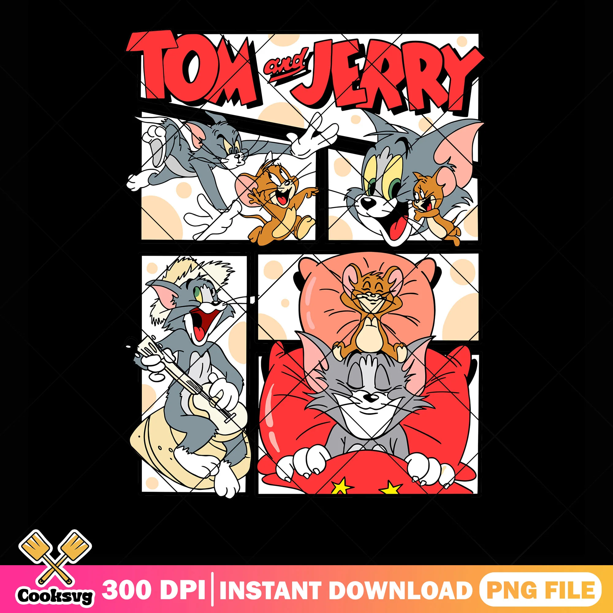 Comic tom and jerry retro design png, vintage cartoon png, happy friends png
