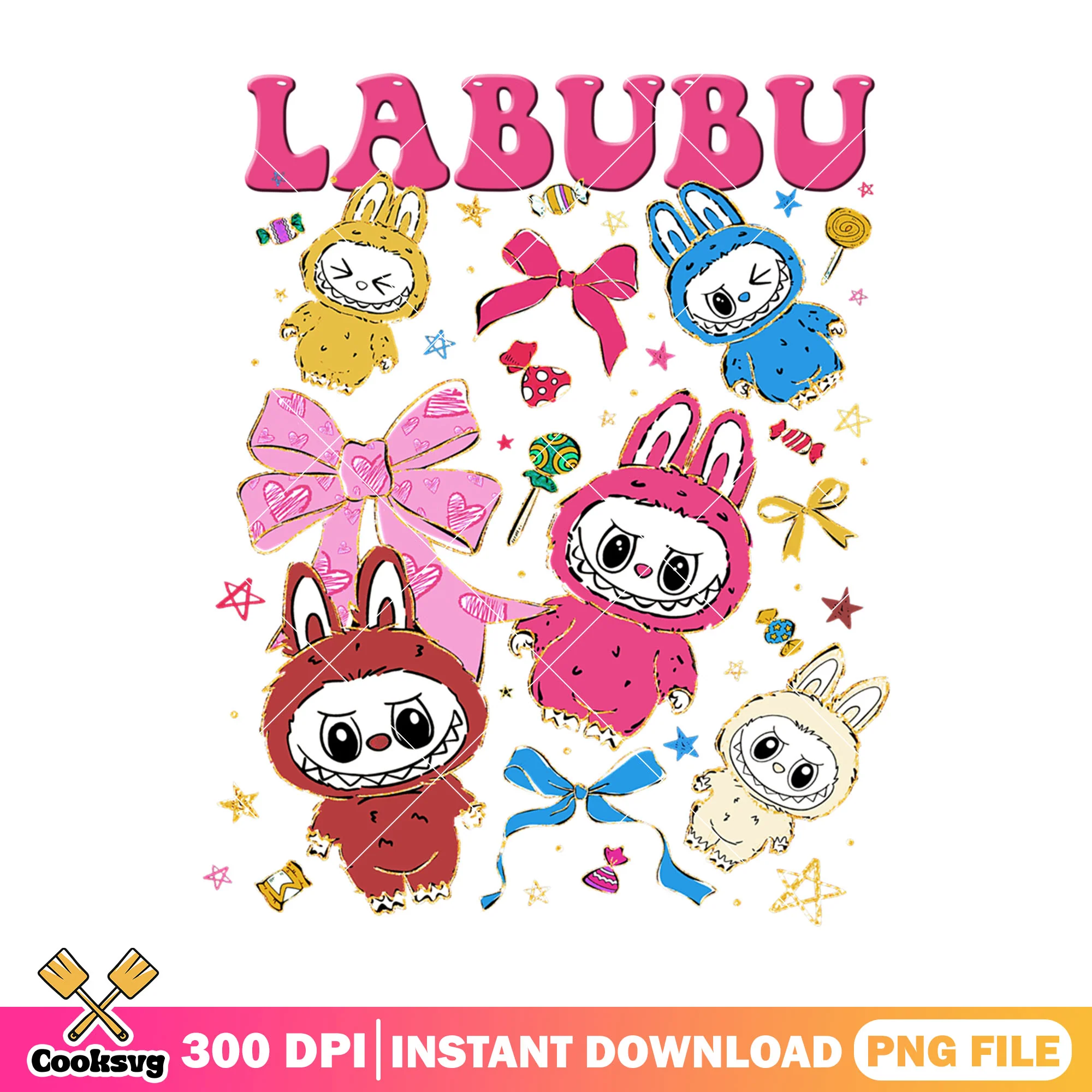 Coquette Bow Labubu png, labubu dolls png, the monster labubu png
