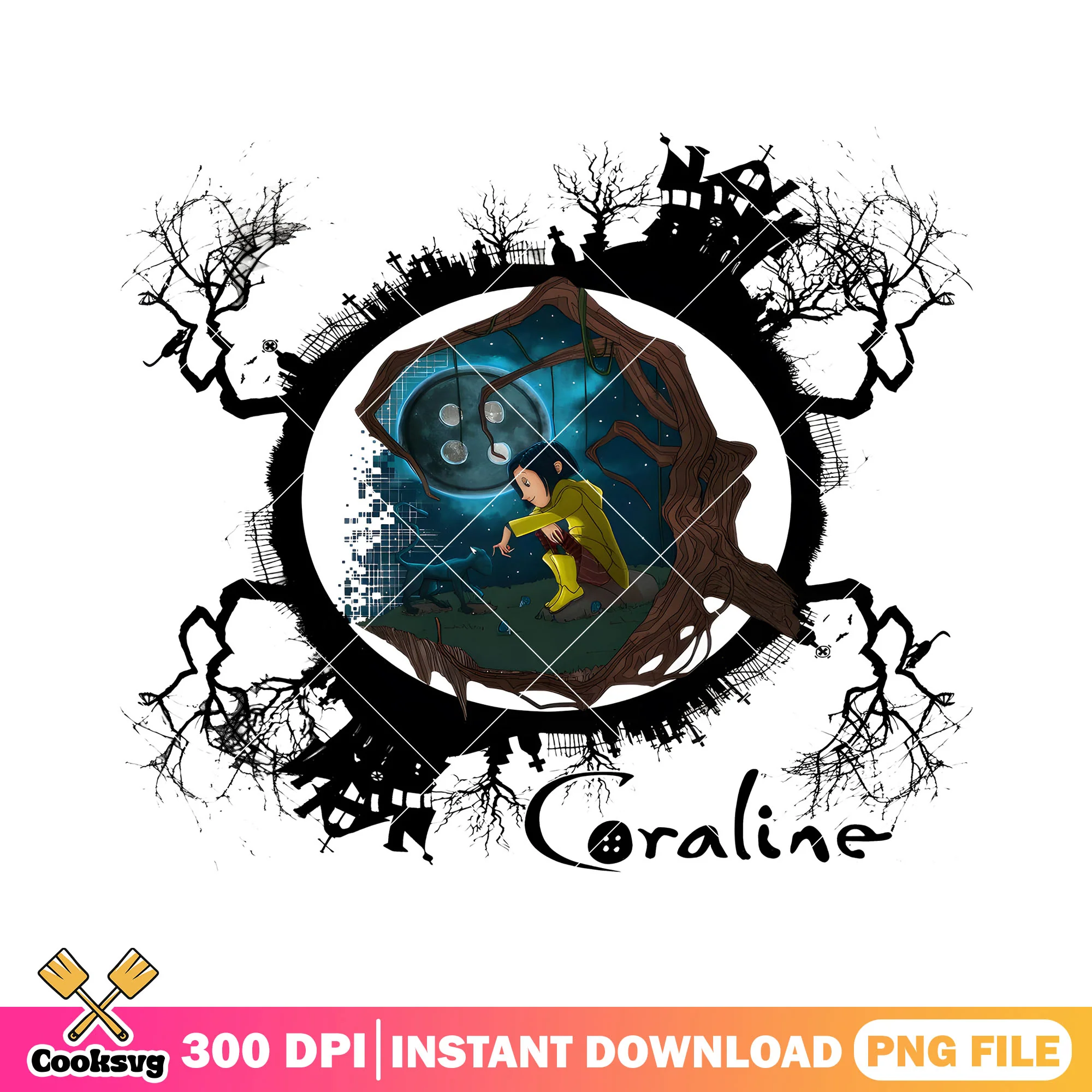Coraline and cat design png, coraline cat png, coraline costume png