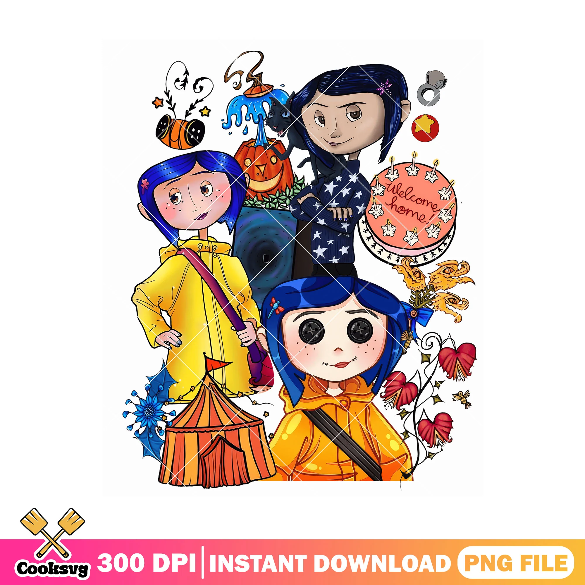 Coraline movie design png, coraline film png, halloween movie png