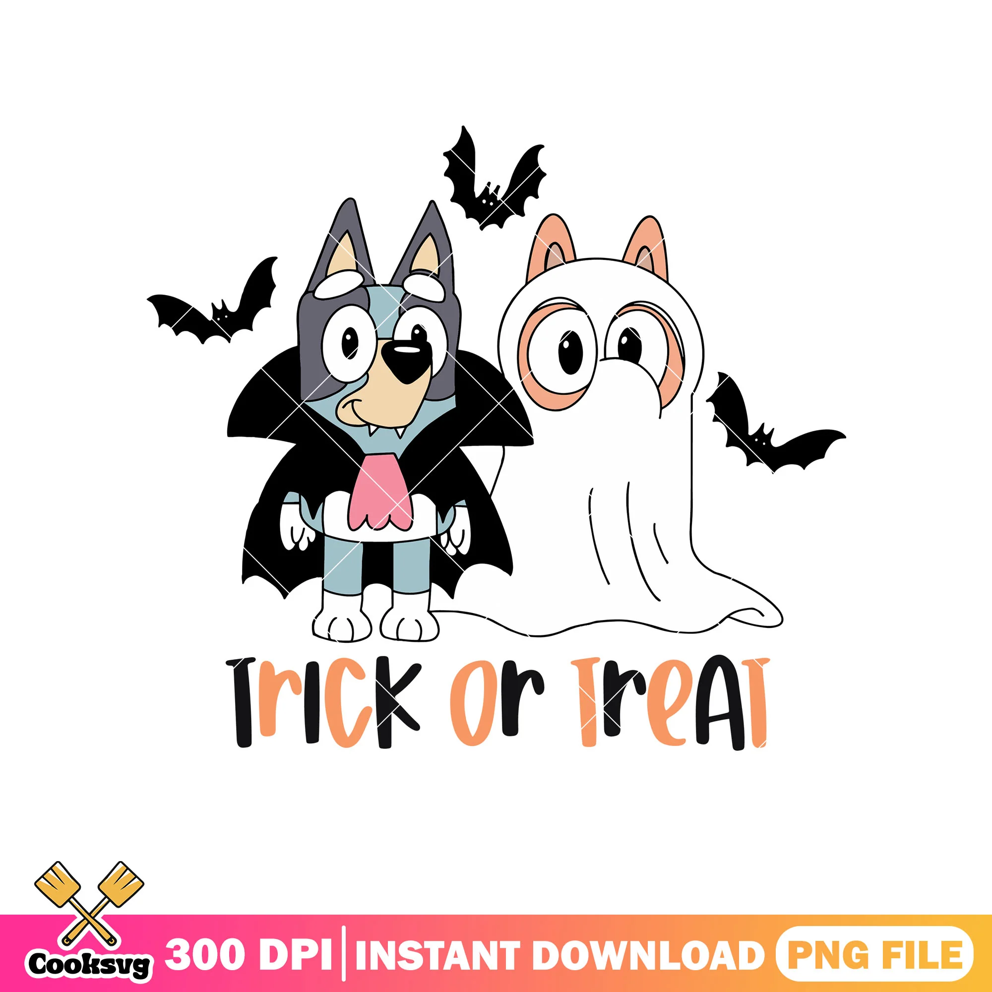 Costume bingo and bluey trick or treat png, halloween bluey png, bluey dog png