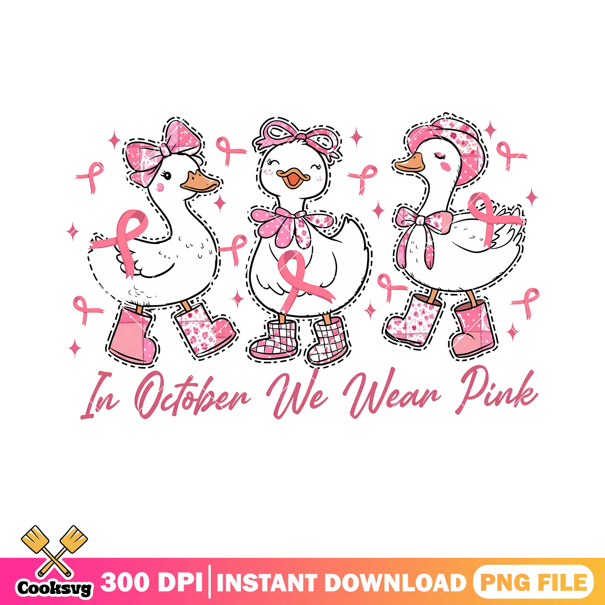 Costume goose png, in october we wear pink png, pink ribbon png