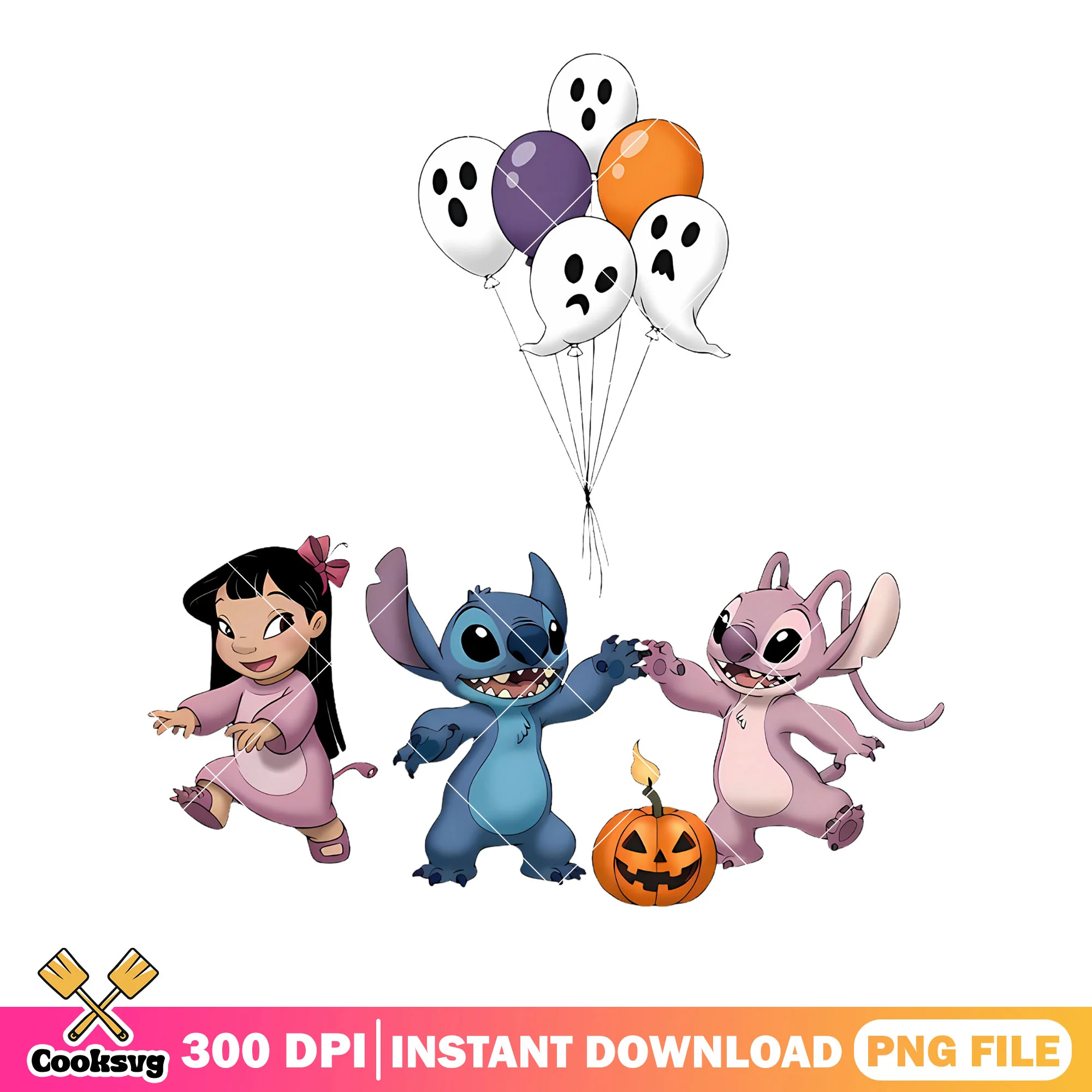 Couple alien png, spooky balloon png, happy halloween png