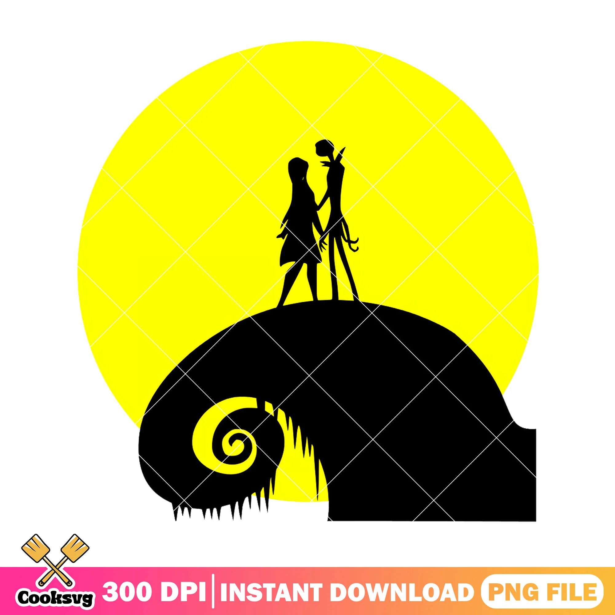 Couple and big moon png, disney cartoon png, halloween spirit png
