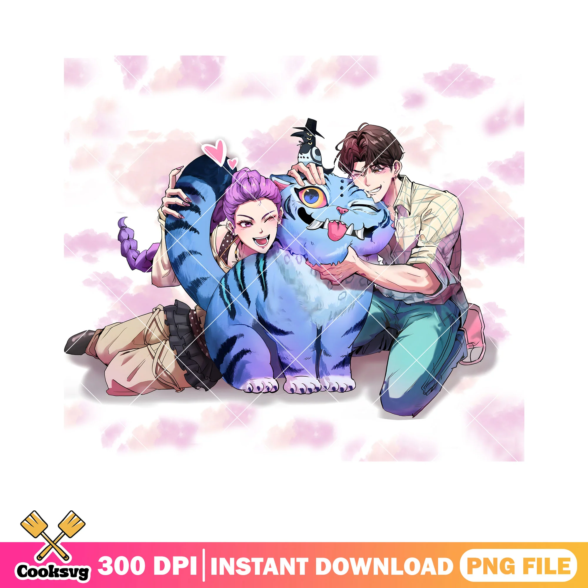 Couple cuddling blue tiger png, couple anime png, couple png