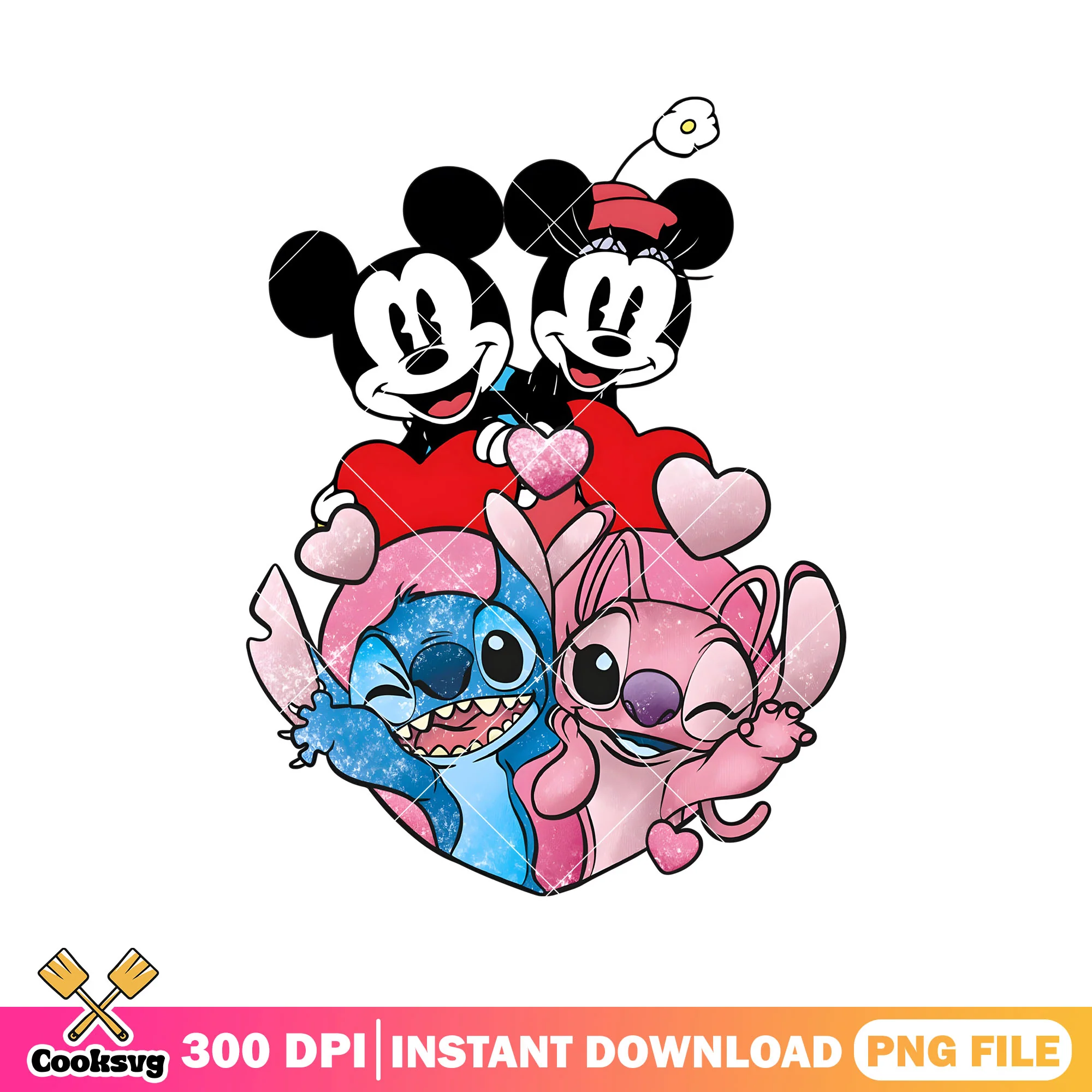 Couple disney stitch mickey valentine png, disney valentine png