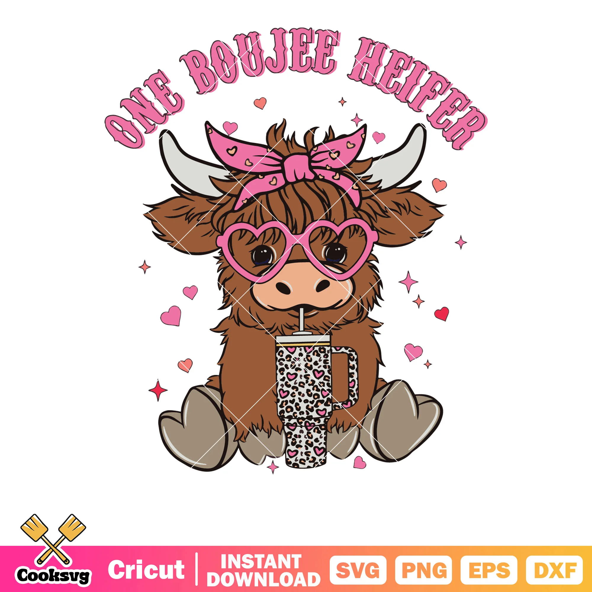 Cow cute one boujee heifer svg, cow valentines svg, valentines day cow svg