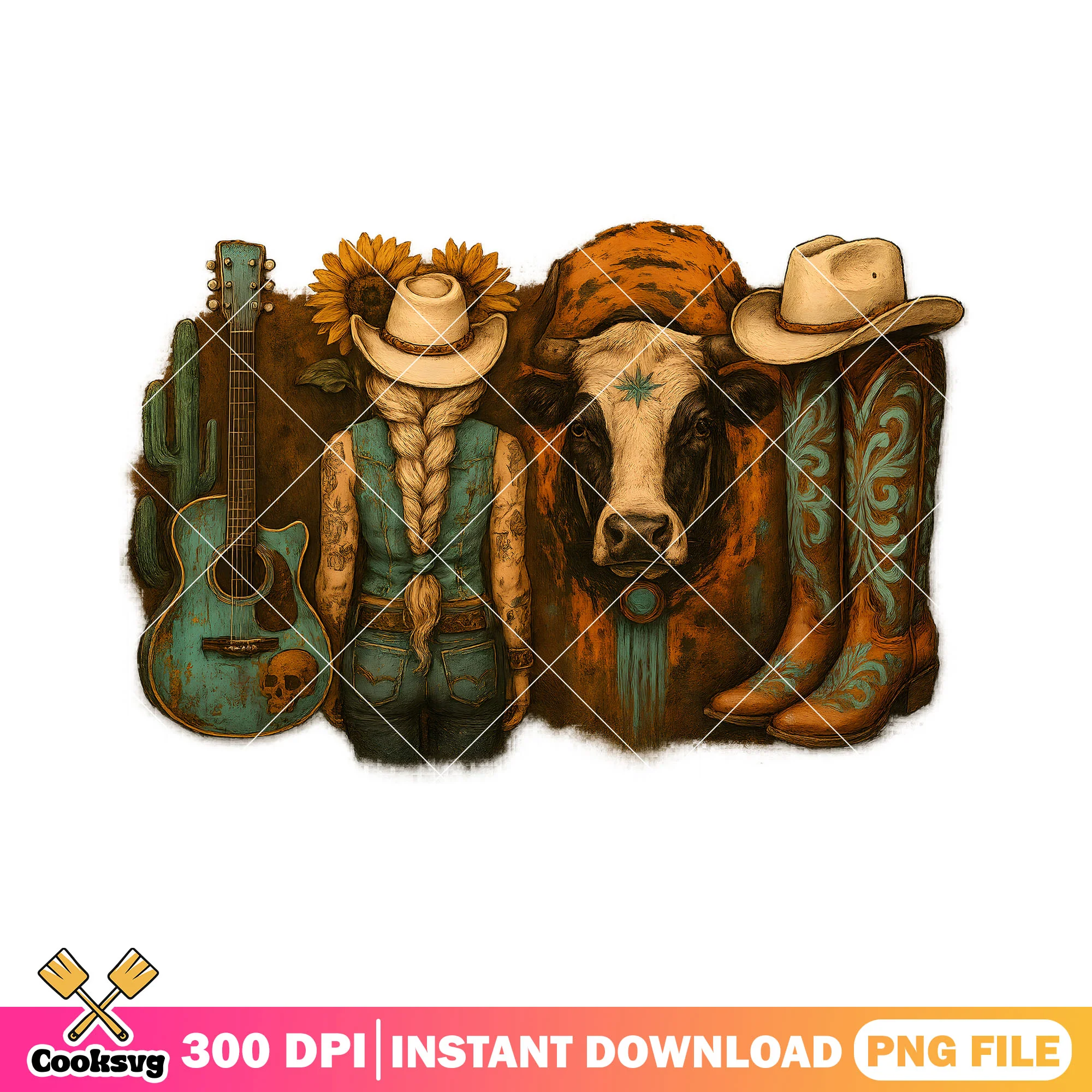 Cow girl vintage design png, boots cowgirl png, cowgirl vintage png
