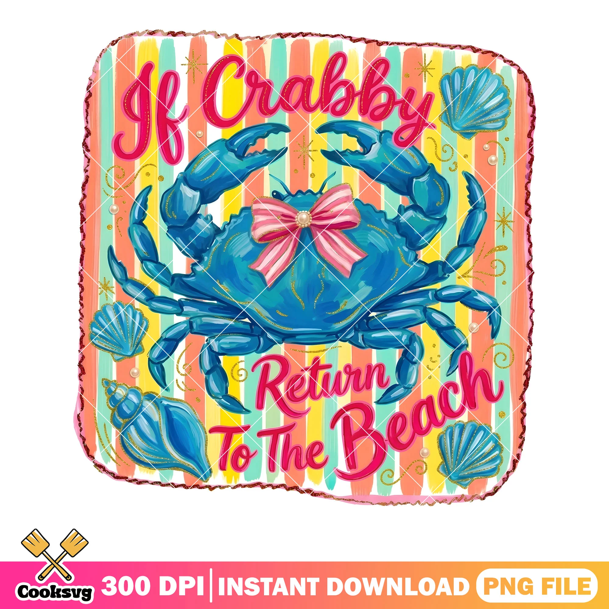 Crabby beach shell png, stamp collection png, summer vibes png