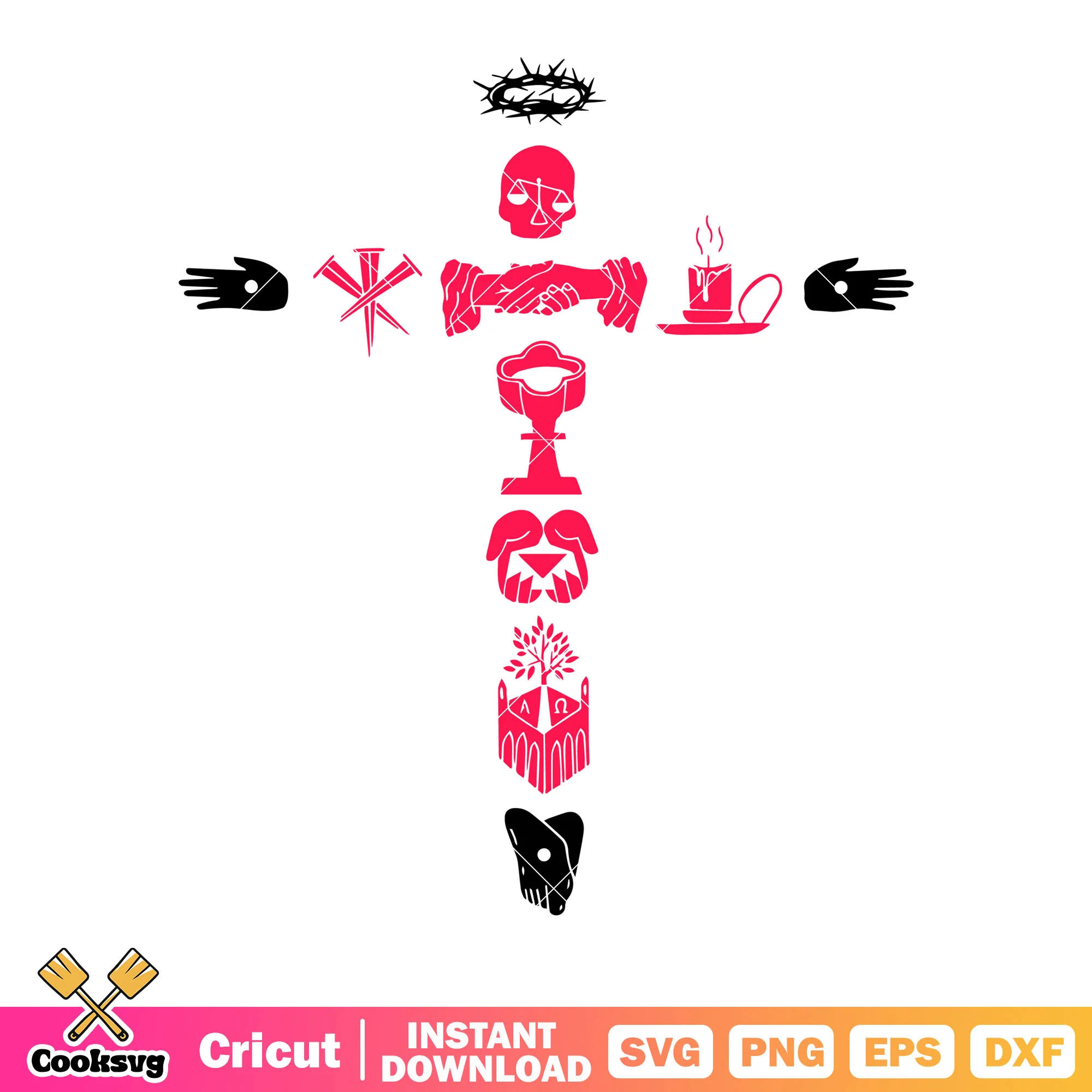Creepy human part cross svg, skull skeleton svg, fire candle svg
