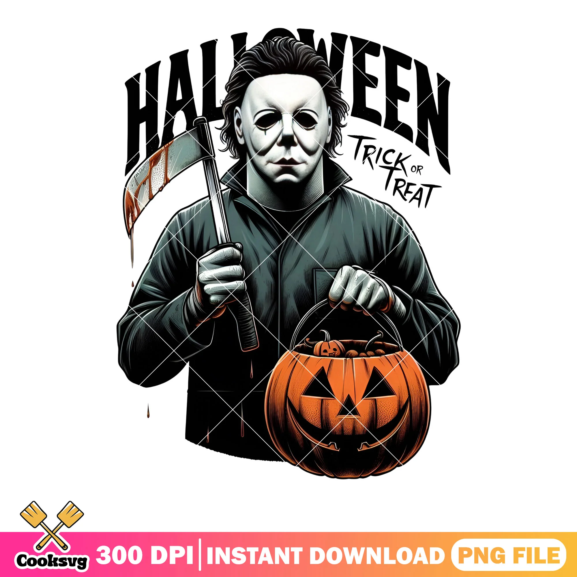 Creppy Michael myers png, wicker pumpkin png, scary halloween png