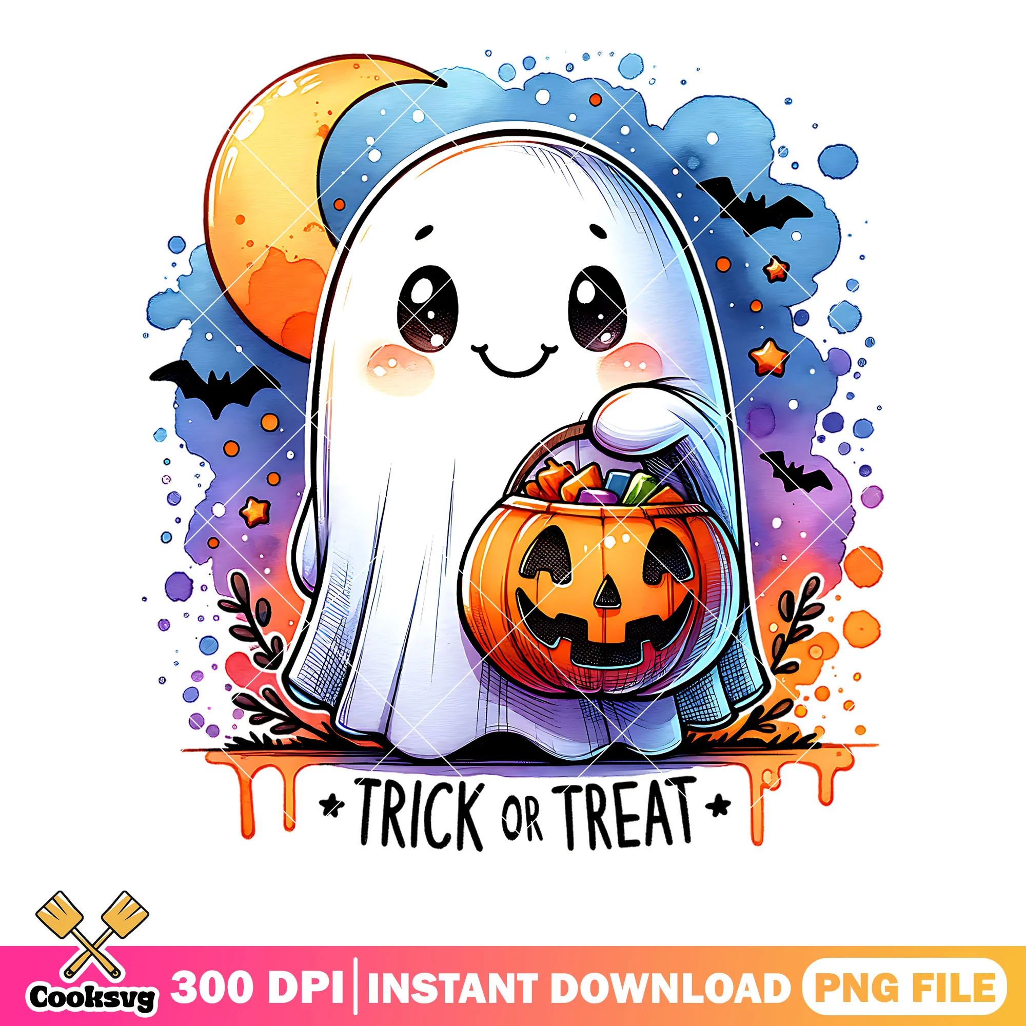 Cresent moon baby ghost png, jack o lantern png, halloween scary png