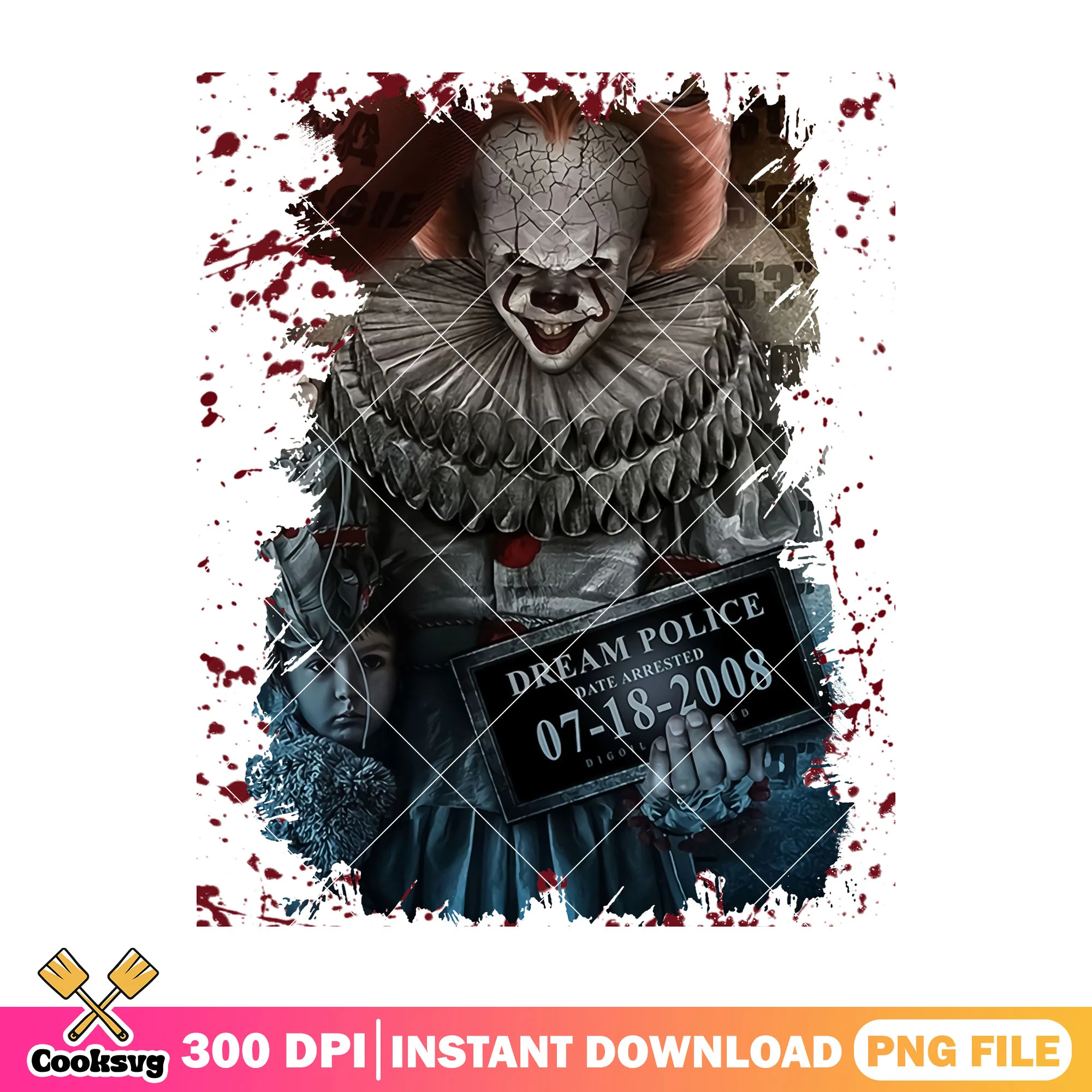 Crime pennywise photo design png, horror image png, the clown png