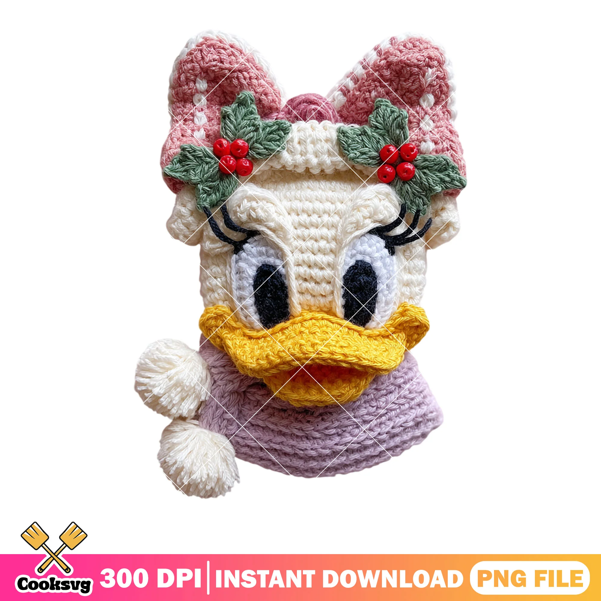 Crochet daisy disney png, disney christmas png, daisy duck png