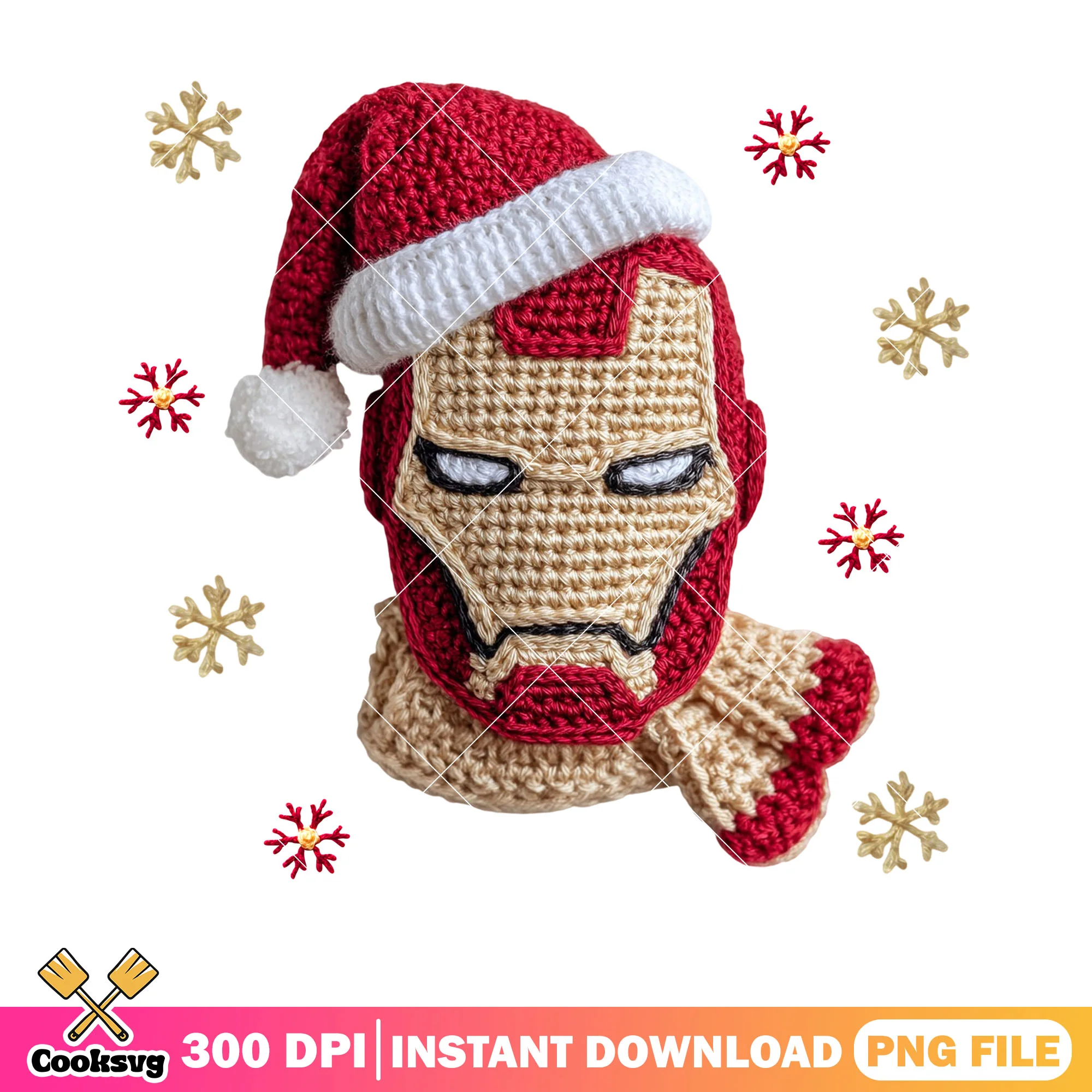 Crochet hero christmas png, santa hat png, iron man png